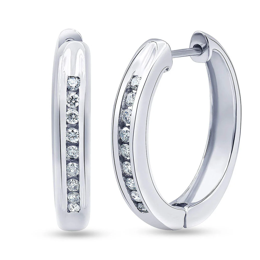 Single Row Lab Grown Diamond Hoop Earrings in Sterling Silver - Image 3