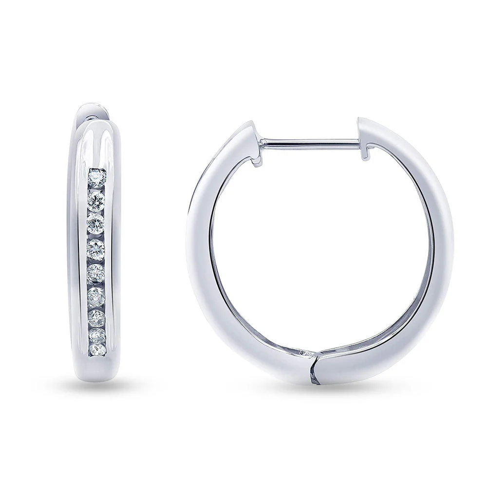 Single Row Lab Grown Diamond Hoop Earrings in Sterling Silver - Image 4