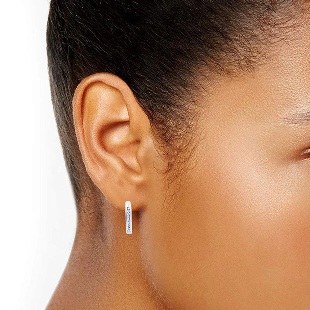 Single Row Lab Grown Diamond Hoop Earrings in Sterling Silver - Image 5