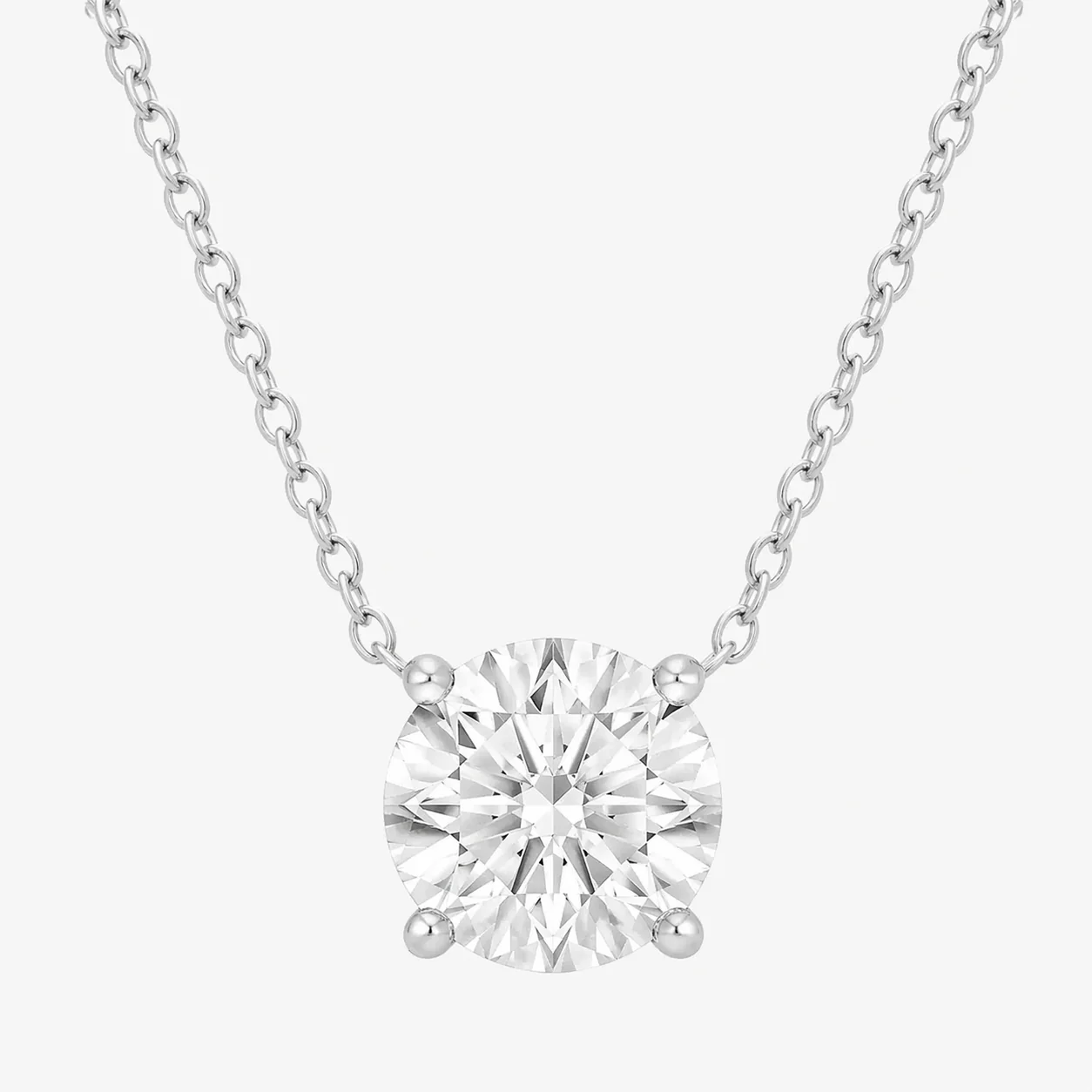 Round Lab Grown Solitaire Diamond Pendant Necklace In Sterling Silver - Image 4