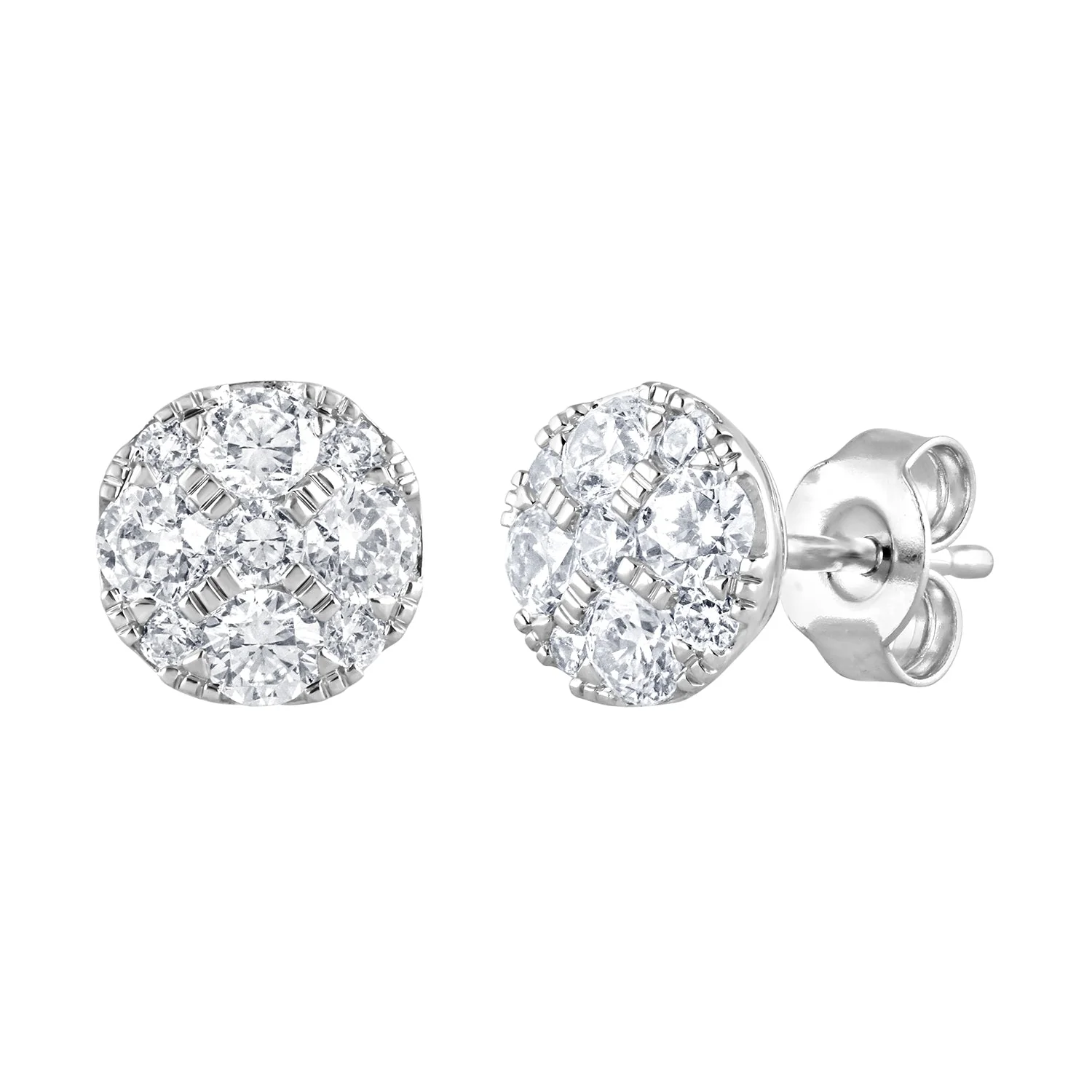 Round Cut Lab Grown Diamond Cluster Stud Earrings In Sterling Silver - Image 3