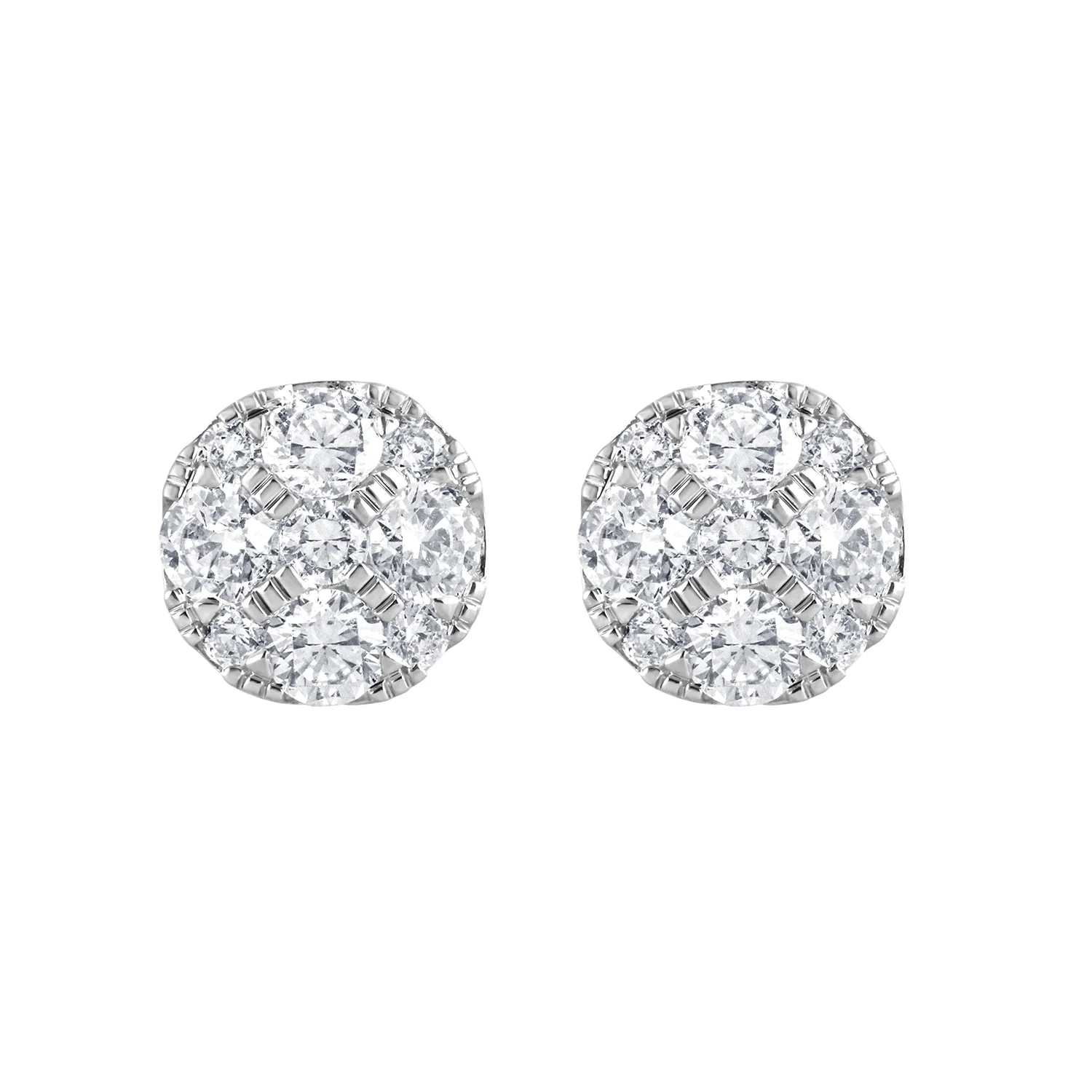 Round Cut Lab Grown Diamond Cluster Stud Earrings In Sterling Silver - Image 4