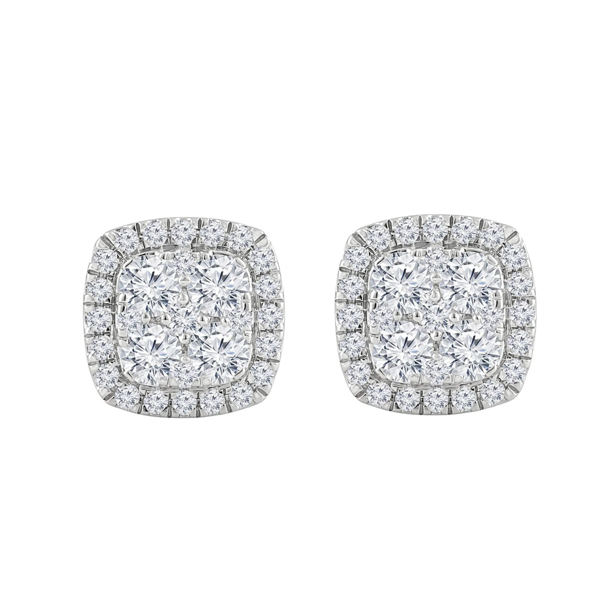 Round Cut Lab Grown Diamond Halo Cluster Stud Earrings - Image 3