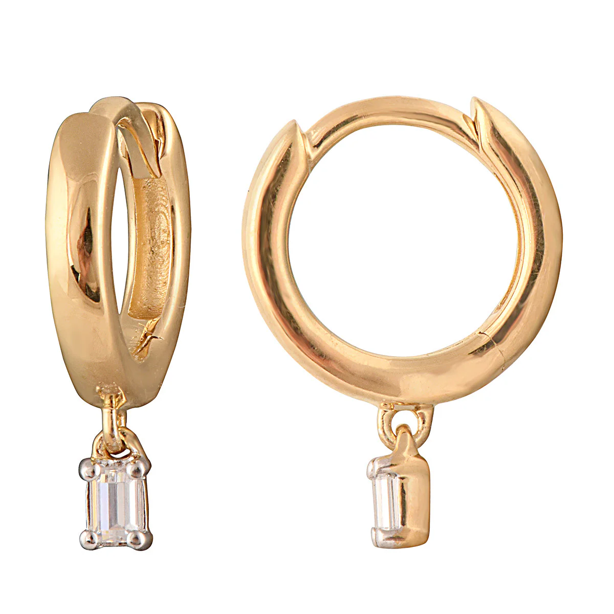 Round Cut Lab Grown Diamond Huggie Hoop Earrings - Image 3