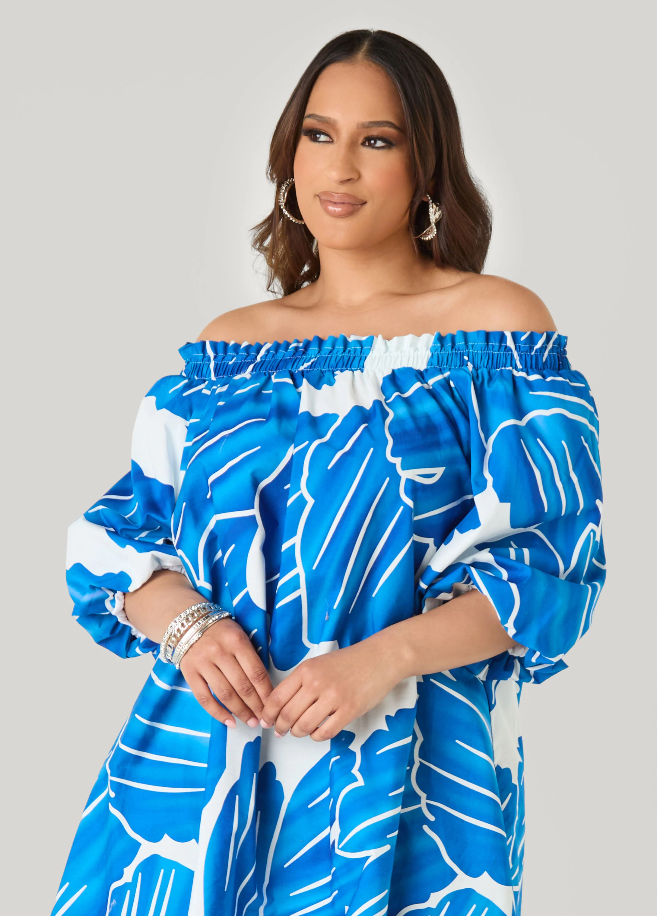 Off The Shoulder Leaf Print Dress - Image 4