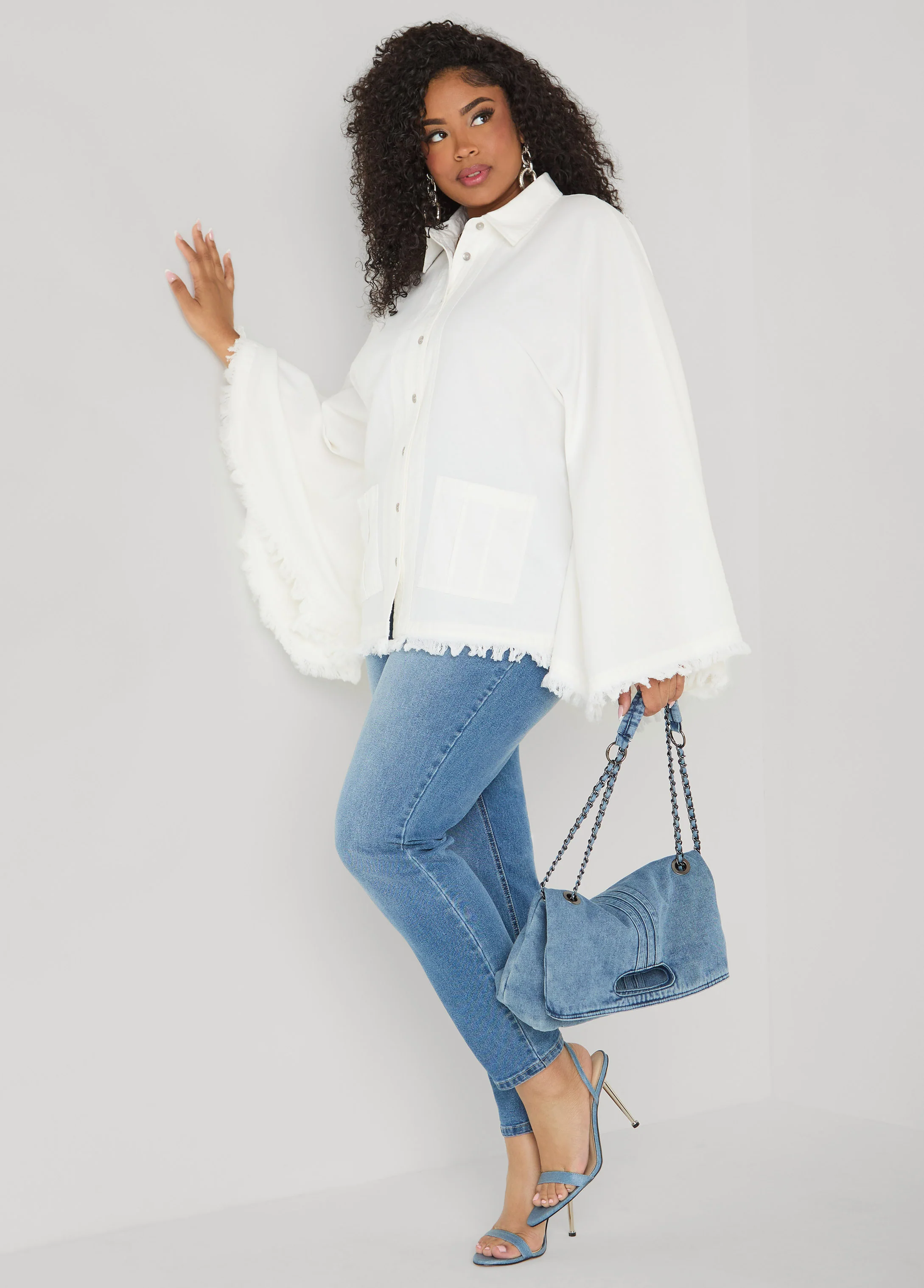 Bell Sleeved Denim Poncho - Image 4