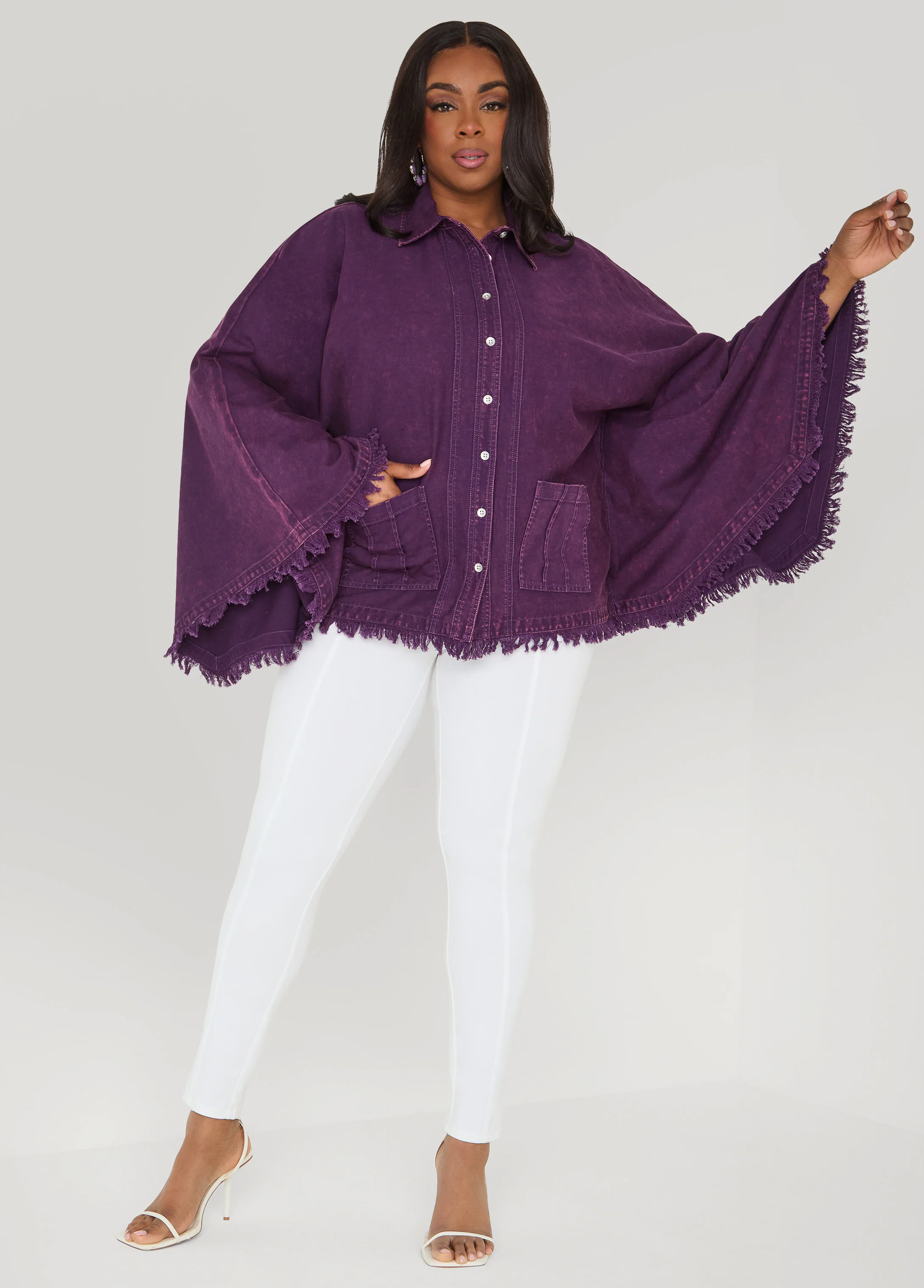 Bell Sleeved Denim Poncho - Image 7