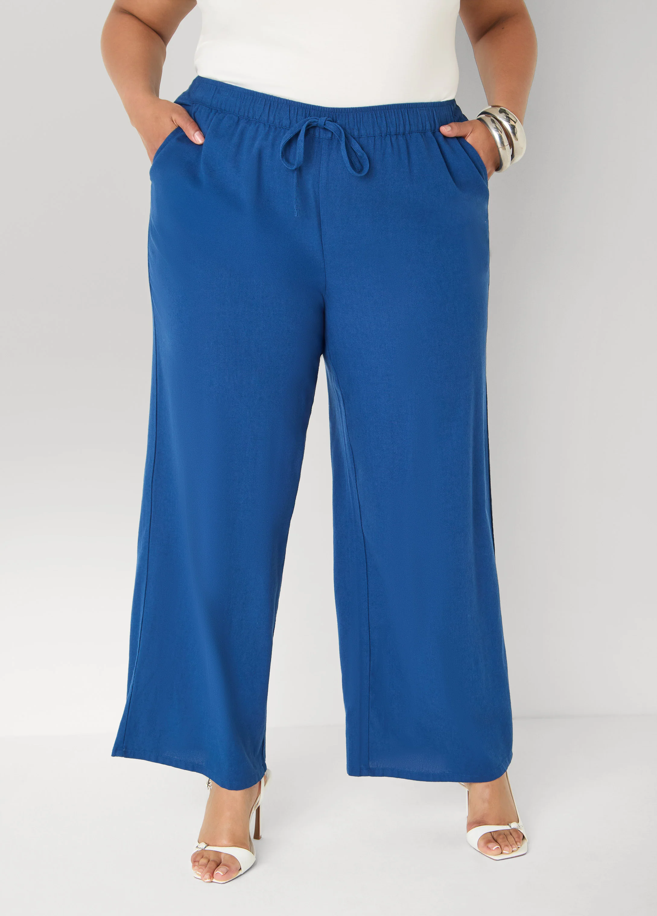 Drawstring Linen Blend Pants - Image 3