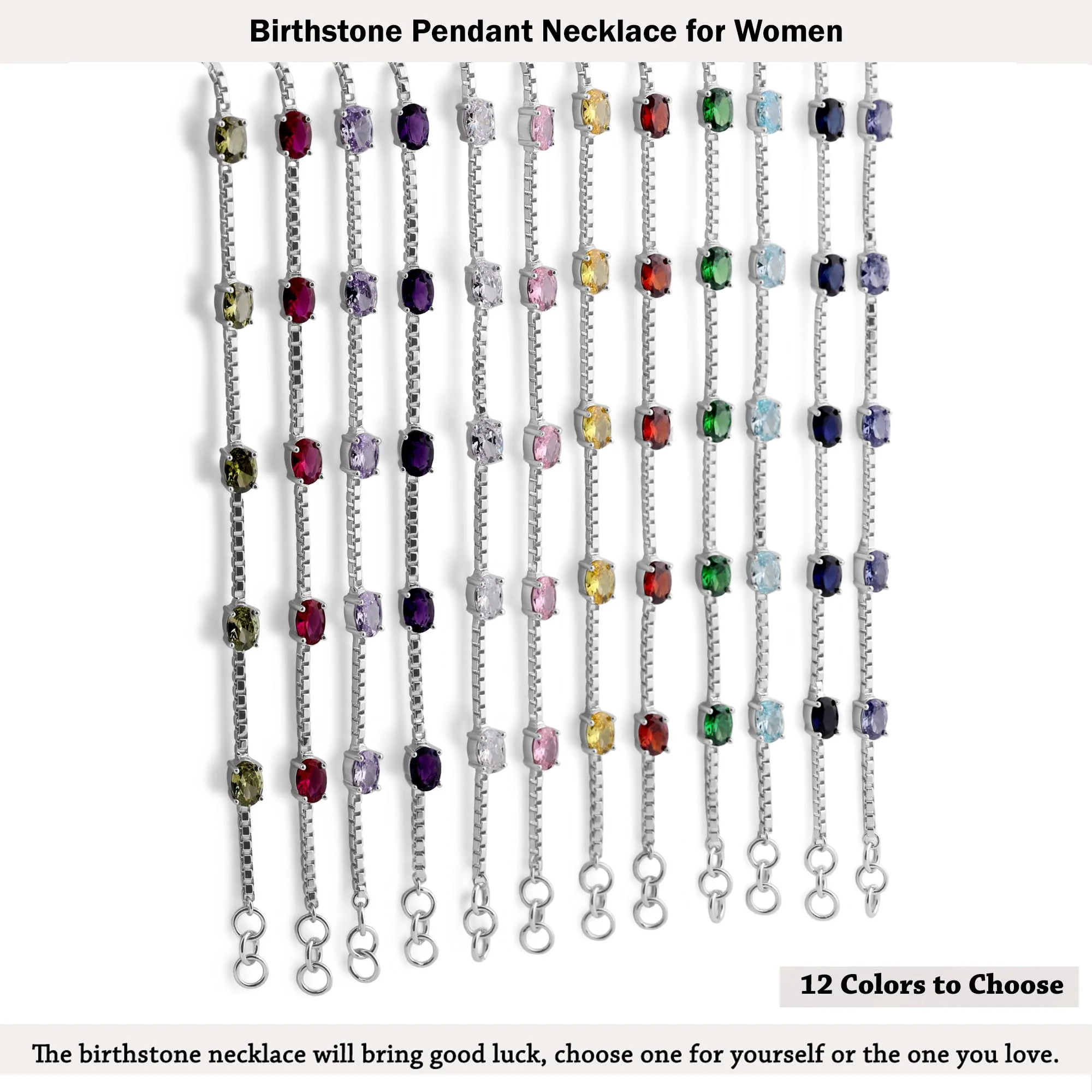 Birthstone Bracelet in Sterling Silver, Oval Cut 5*7mm, 7 Inches with an Extender, 12 Gemstone Options, Gift Box Included - April, White Zircon - Image 15