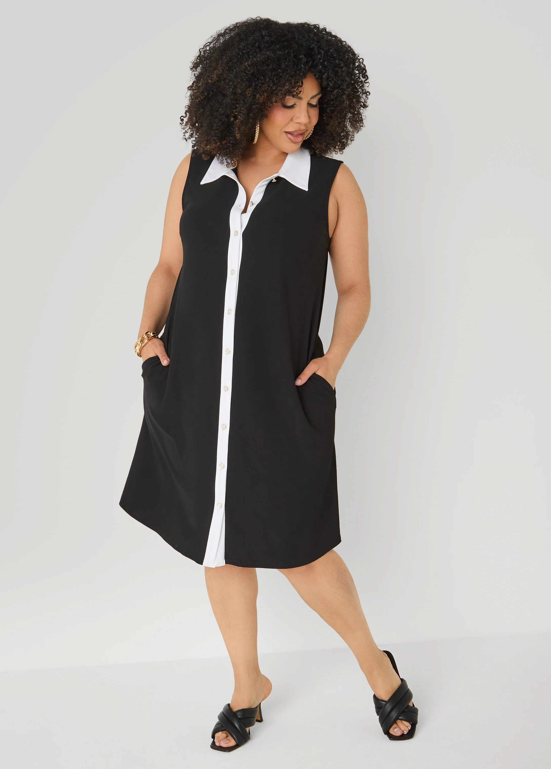 Two Tone Button Front Dress - Image 4