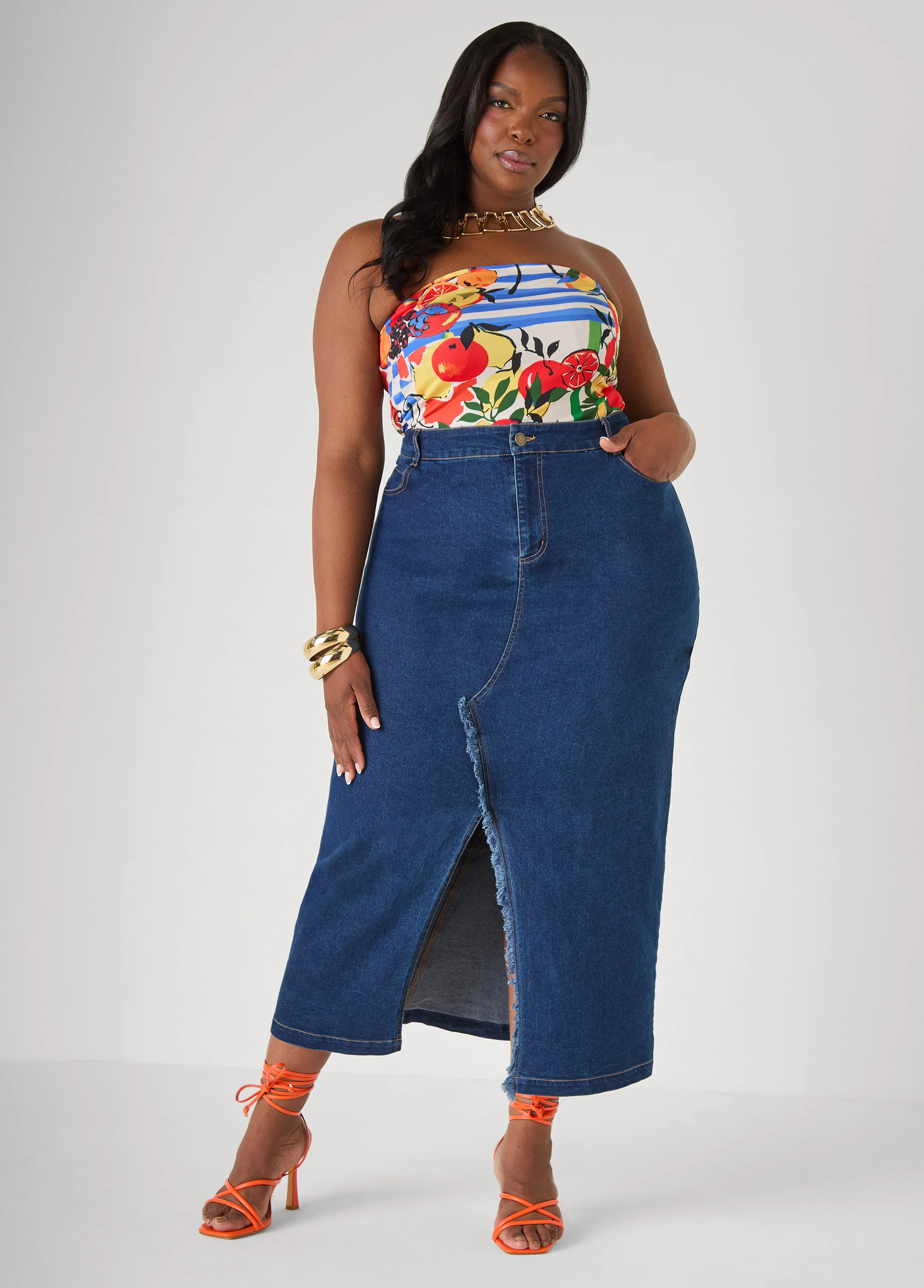 Frayed Denim Maxi Skirt - Image 3