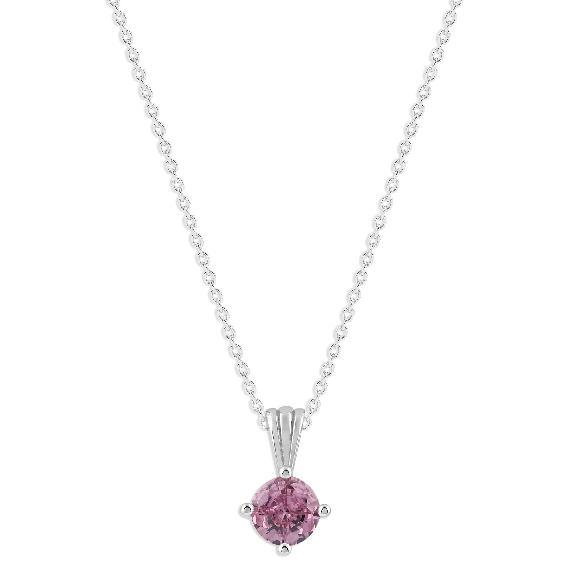Gemstone Necklace in Sterling Silver, Round Pendant Size 6.5 * 6.5mm, 15" Cable Chain with 2" Extender, Gift Box Included - Apr, White Zircon - Image 13
