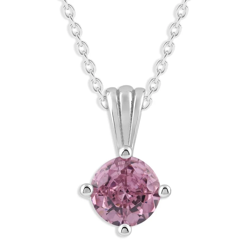 Gemstone Necklace in Sterling Silver, Round Pendant Size 6.5 * 6.5mm, 15" Cable Chain with 2" Extender, Gift Box Included - Apr, White Zircon - Image 15