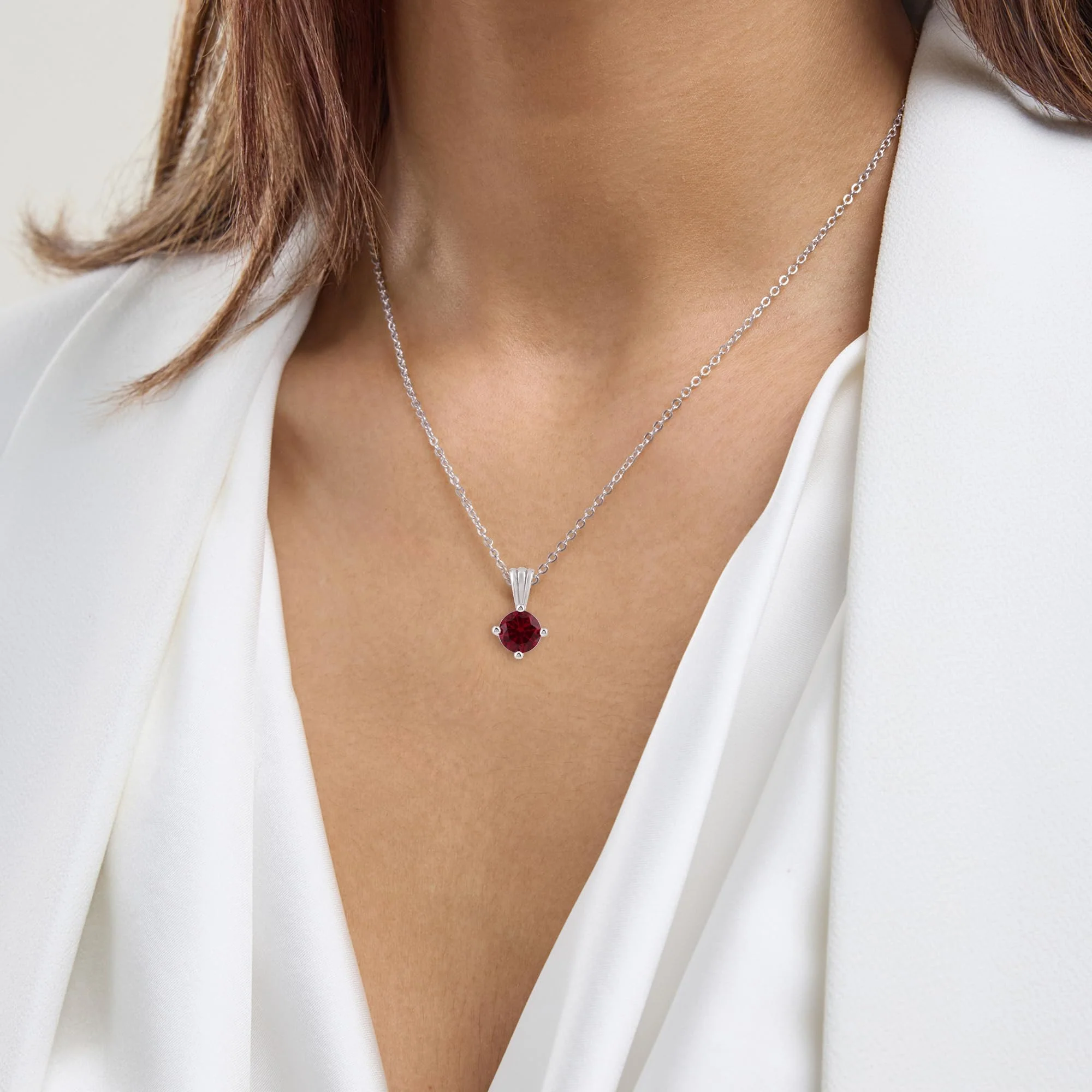 Gemstone Necklace in Sterling Silver, Round Pendant Size 6.5 * 6.5mm, 15" Cable Chain with 2" Extender, Gift Box Included - Apr, White Zircon - Image 22
