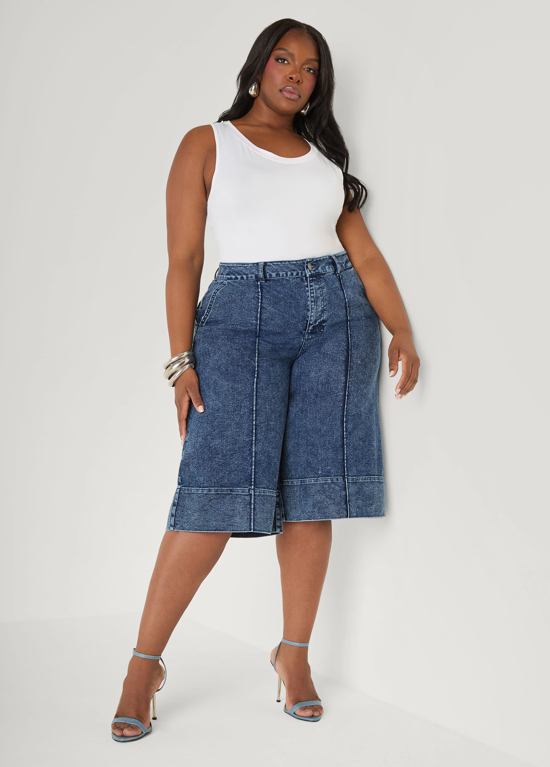 Pintucked Stonewash Denim Capris - Image 3