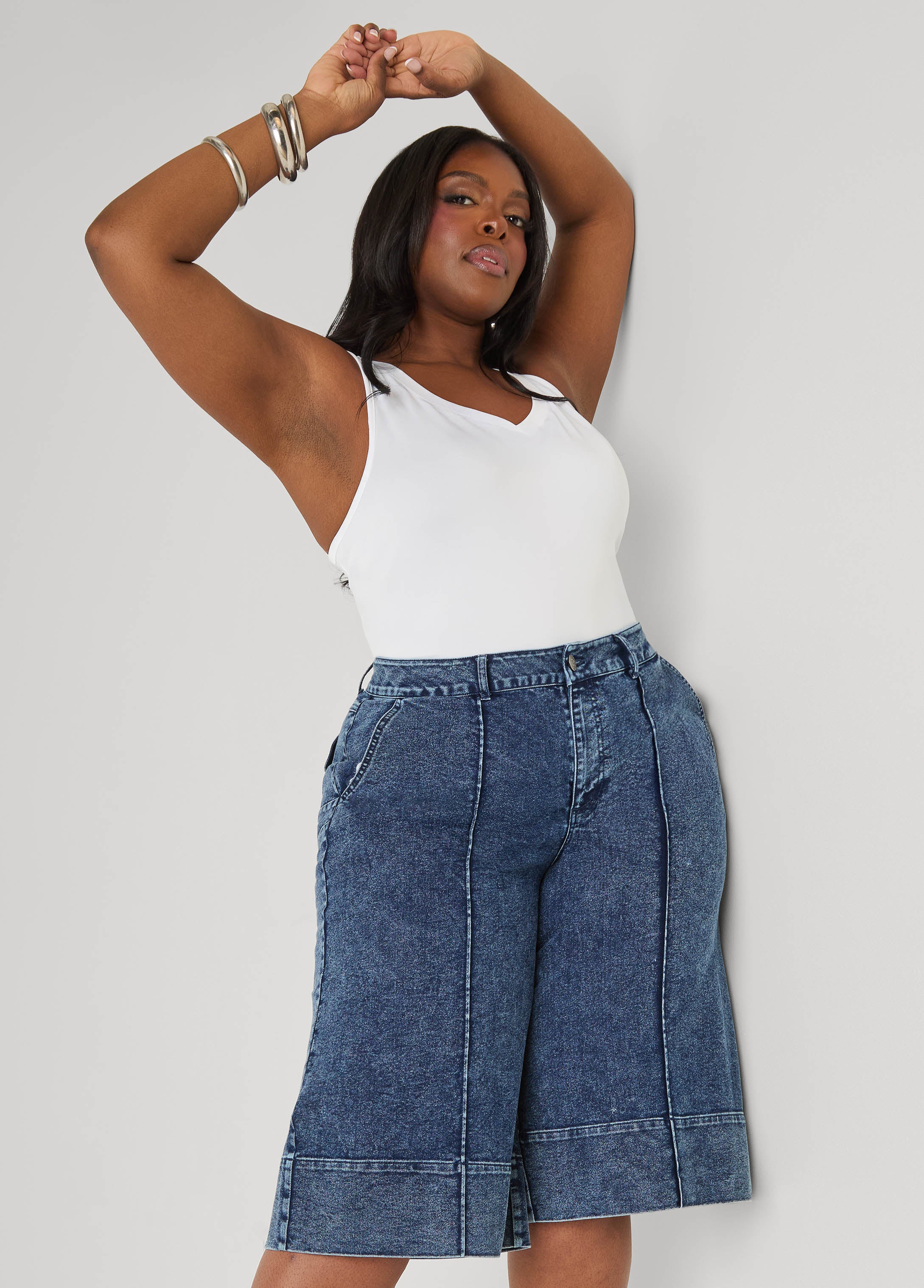 Pintucked Stonewash Denim Capris - Image 4