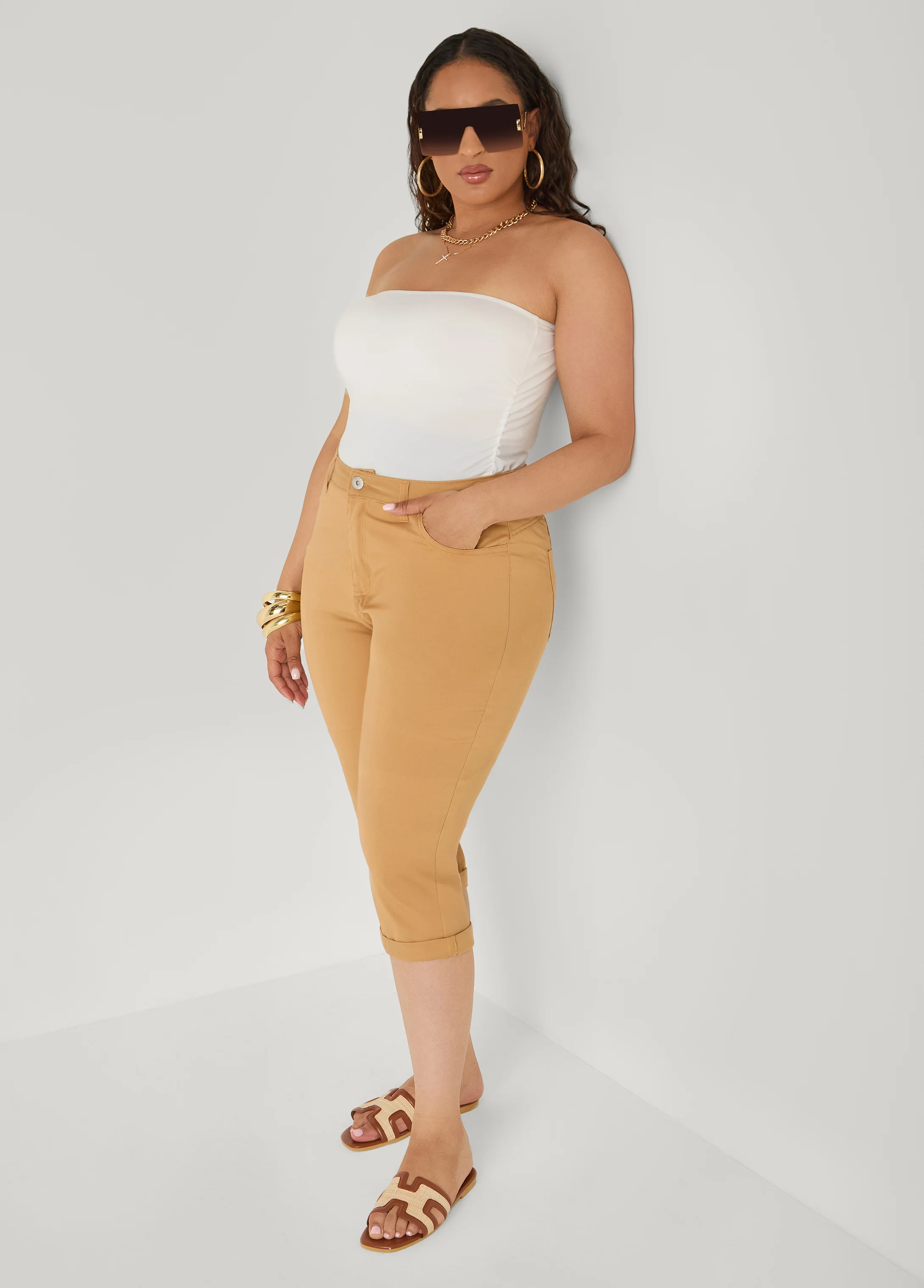 Cuffed Denim Capris - Image 3