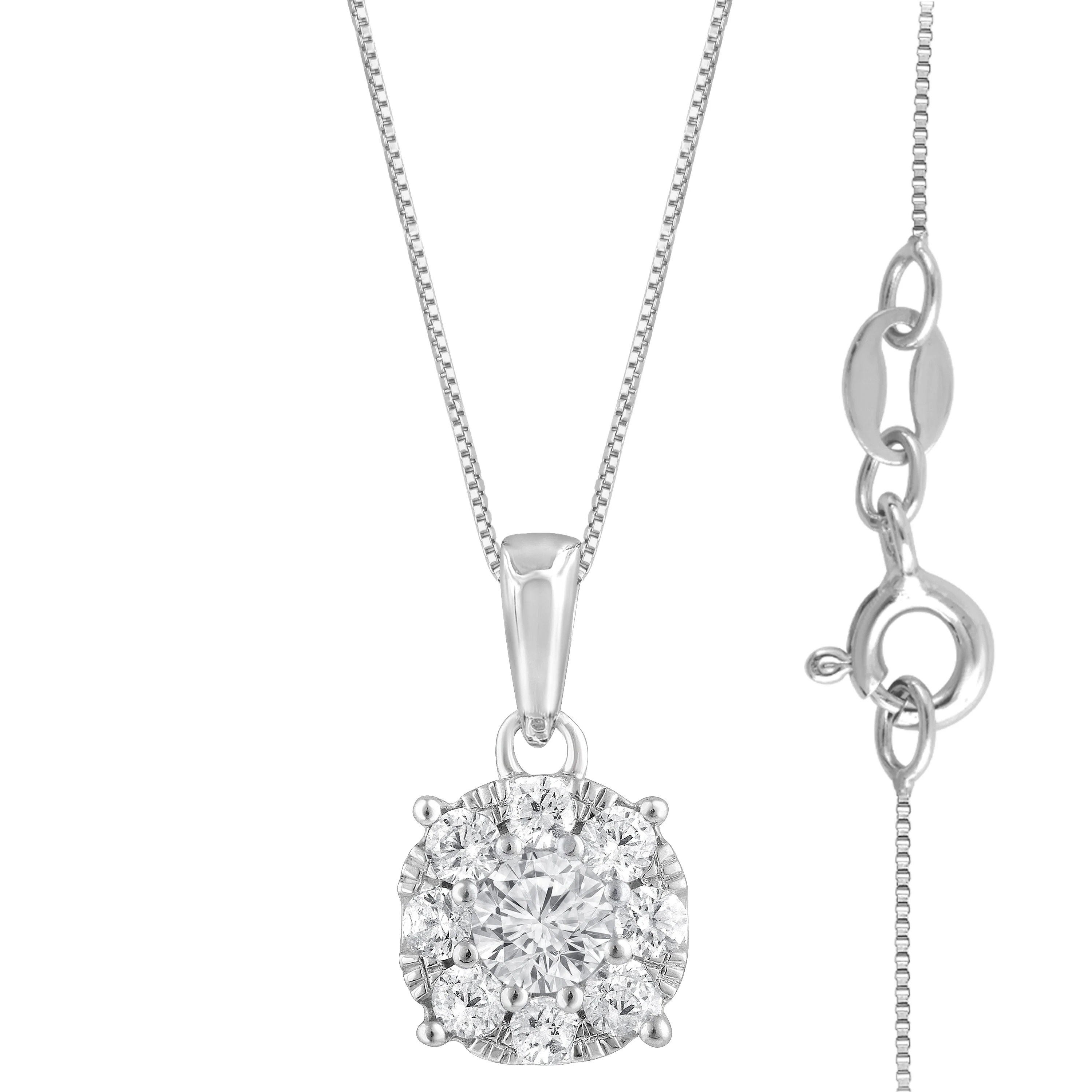 Lab Grown Round Cluster Diamond Pendant Sterling Silver Necklace - Image 3