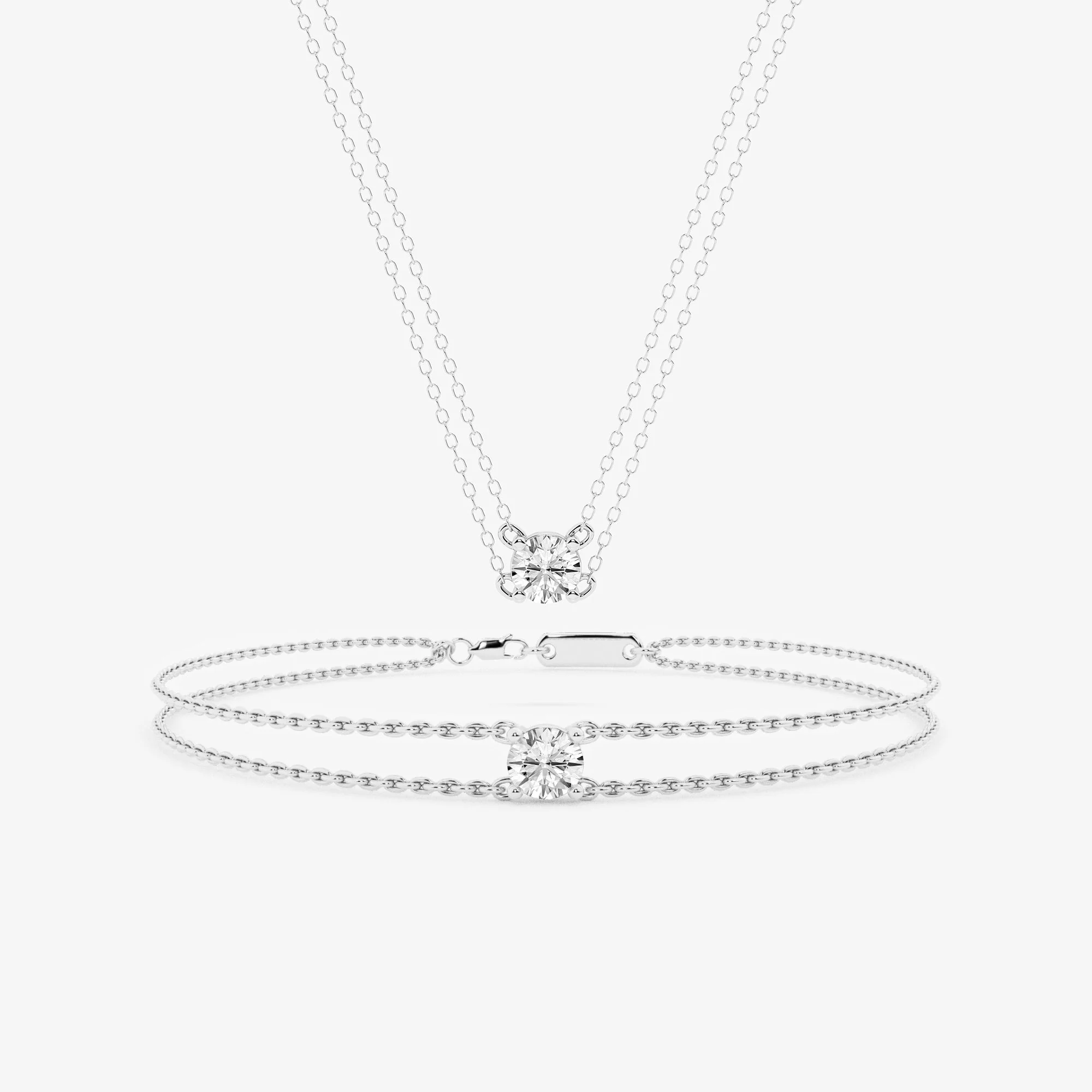 Lab Grown Round Solitaire Diamond Necklace In Sterling Silver - Image 3