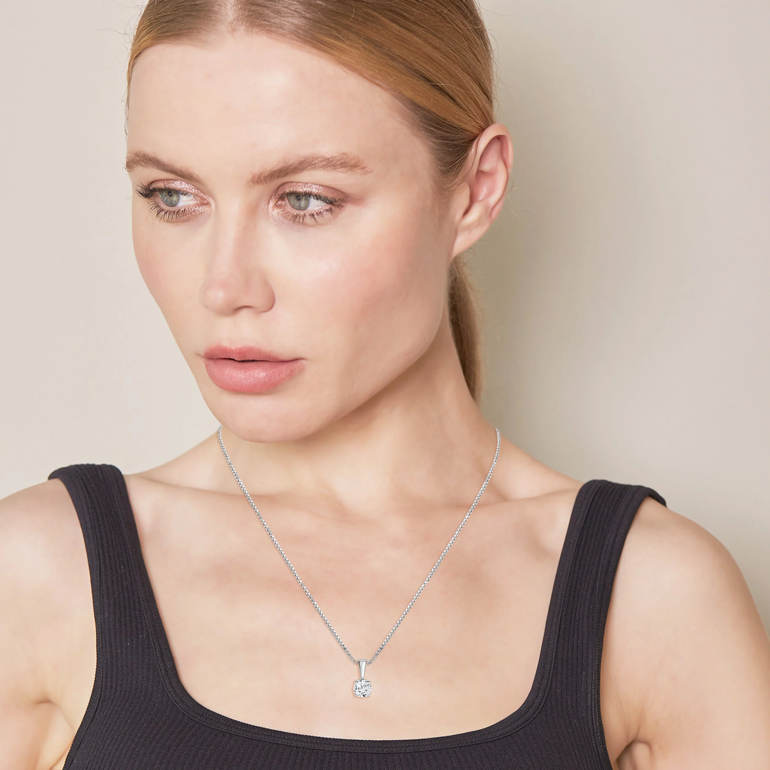 Lab Grown Round Solitaire Diamond Pendant Necklace In Sterling Silver - Image 3