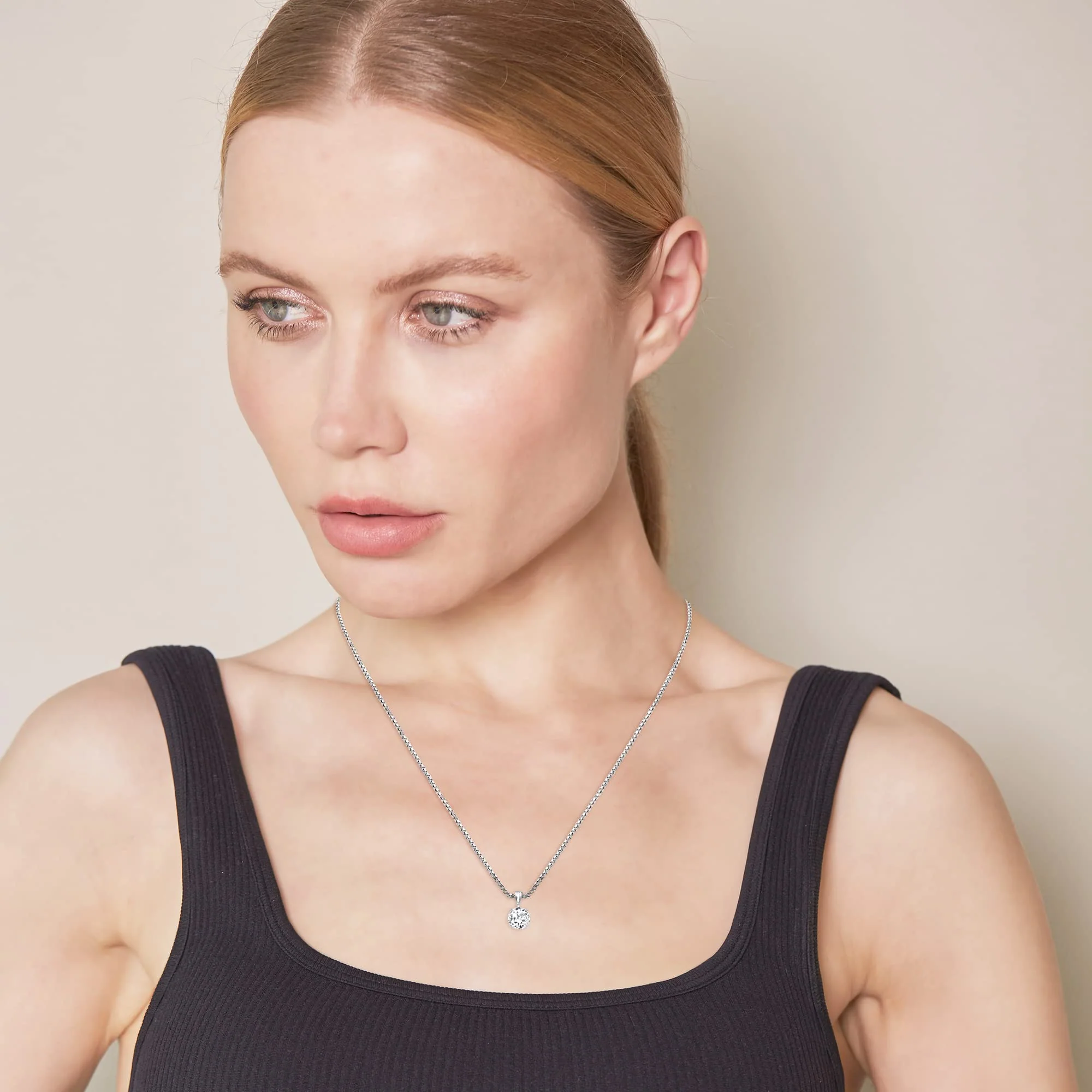 Lab Grown Round Solitaire Diamond Pendant Necklace In Sterling Silver - Image 3