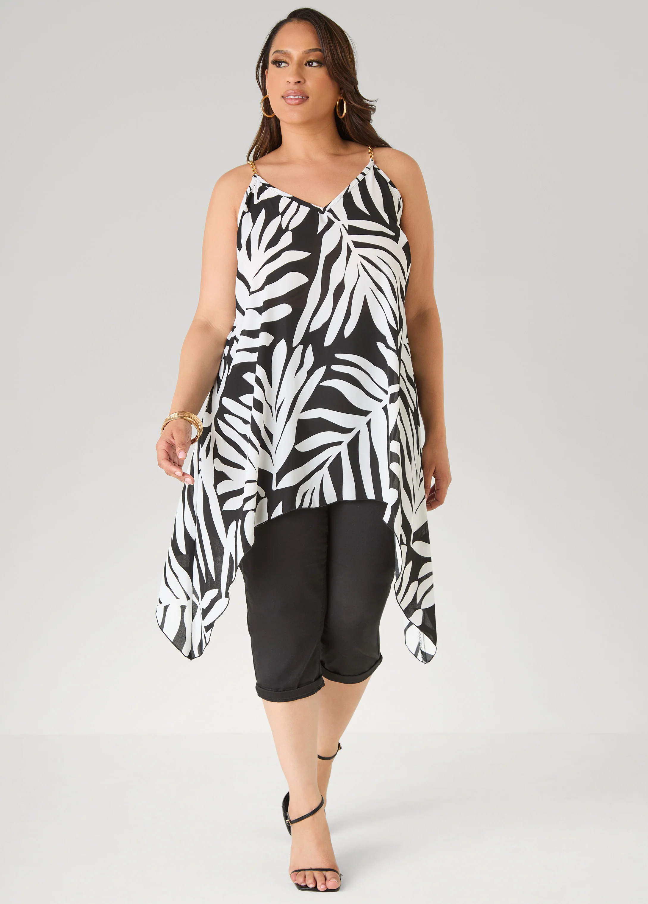 Chain Trimmed Leaf Print Top - Image 3