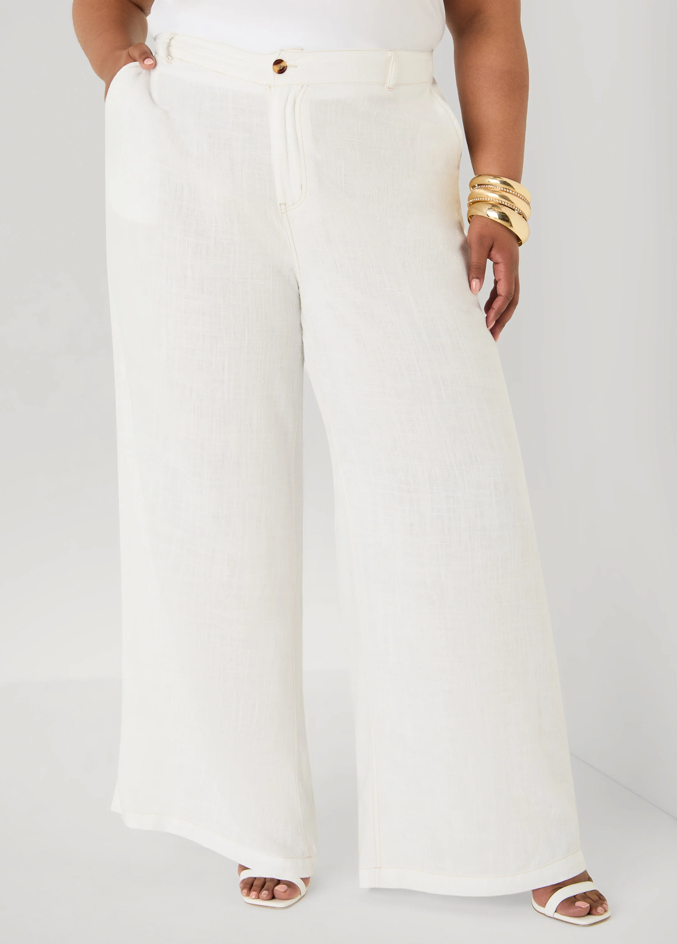 Linen Blend Wide Leg Pants - Image 3