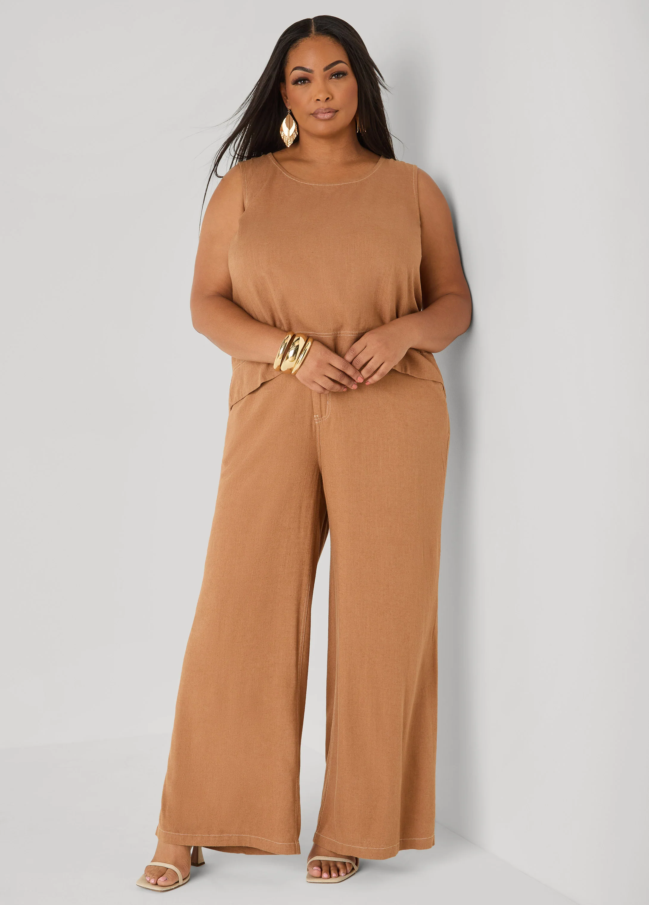 Linen Blend Wide Leg Pants - Image 4