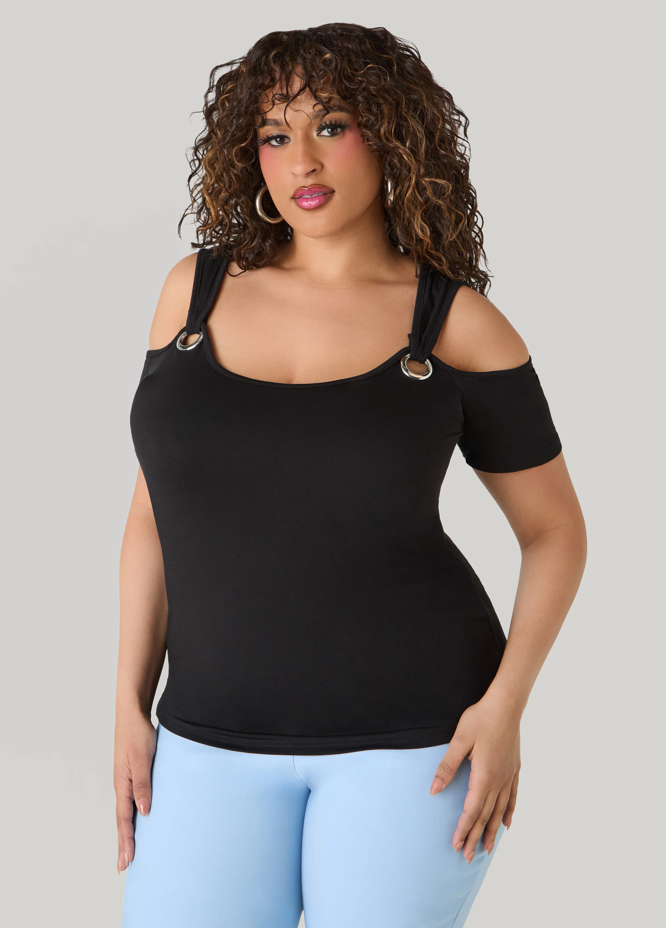 Grommet Cold Shoulder Top - Image 9