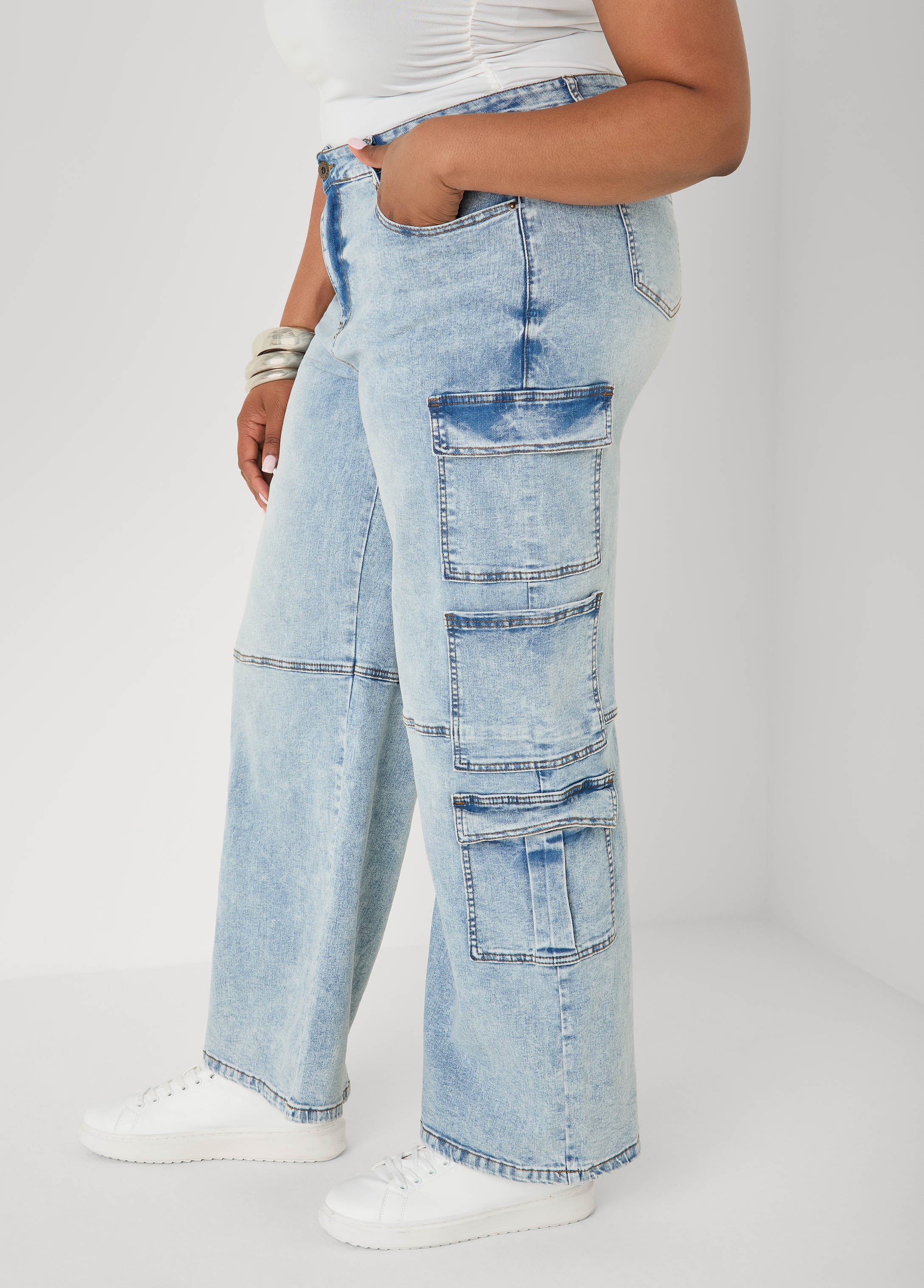 Acid Wash Cargo Jeans - Image 4