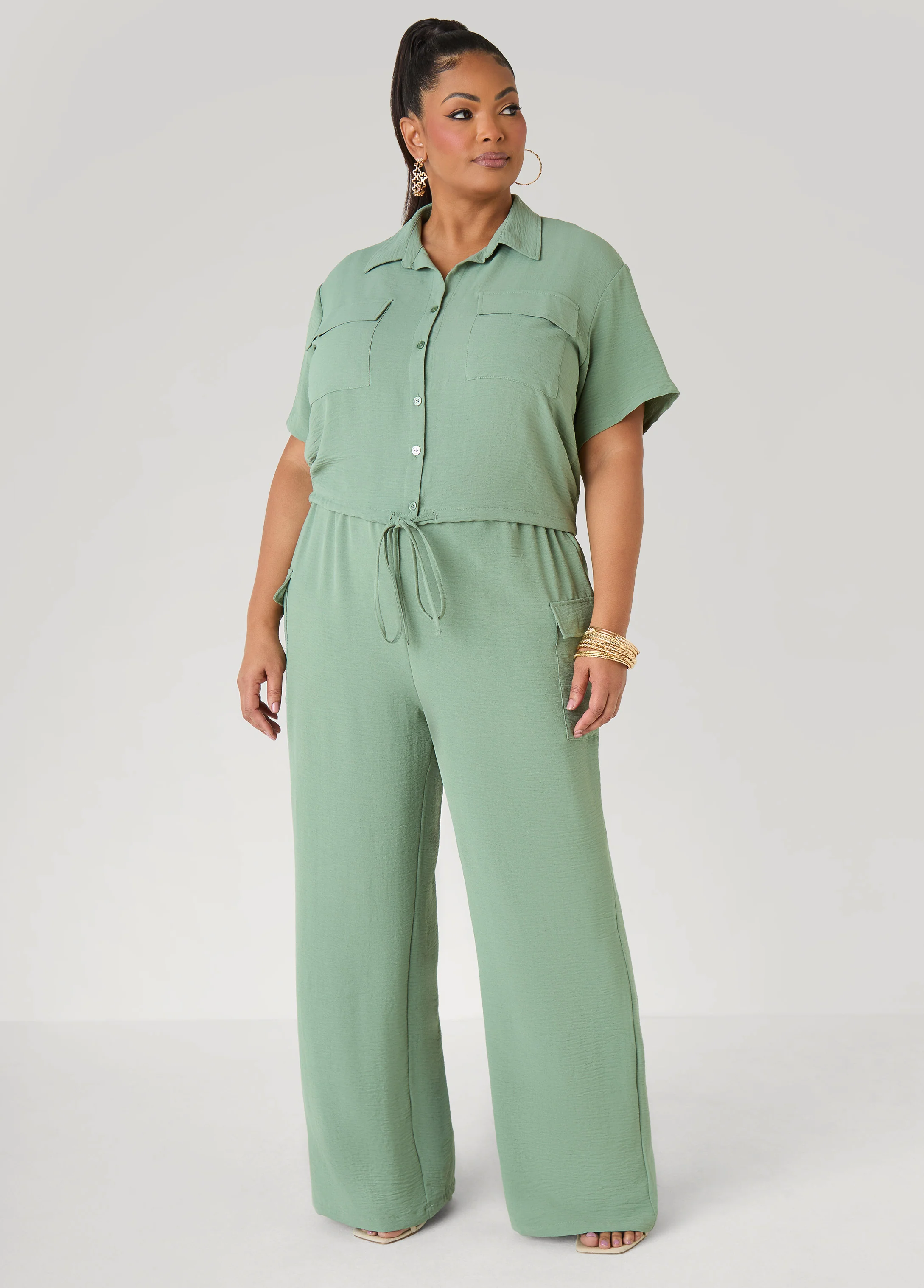 Textured Wide Leg Cargo Pants - Image 5