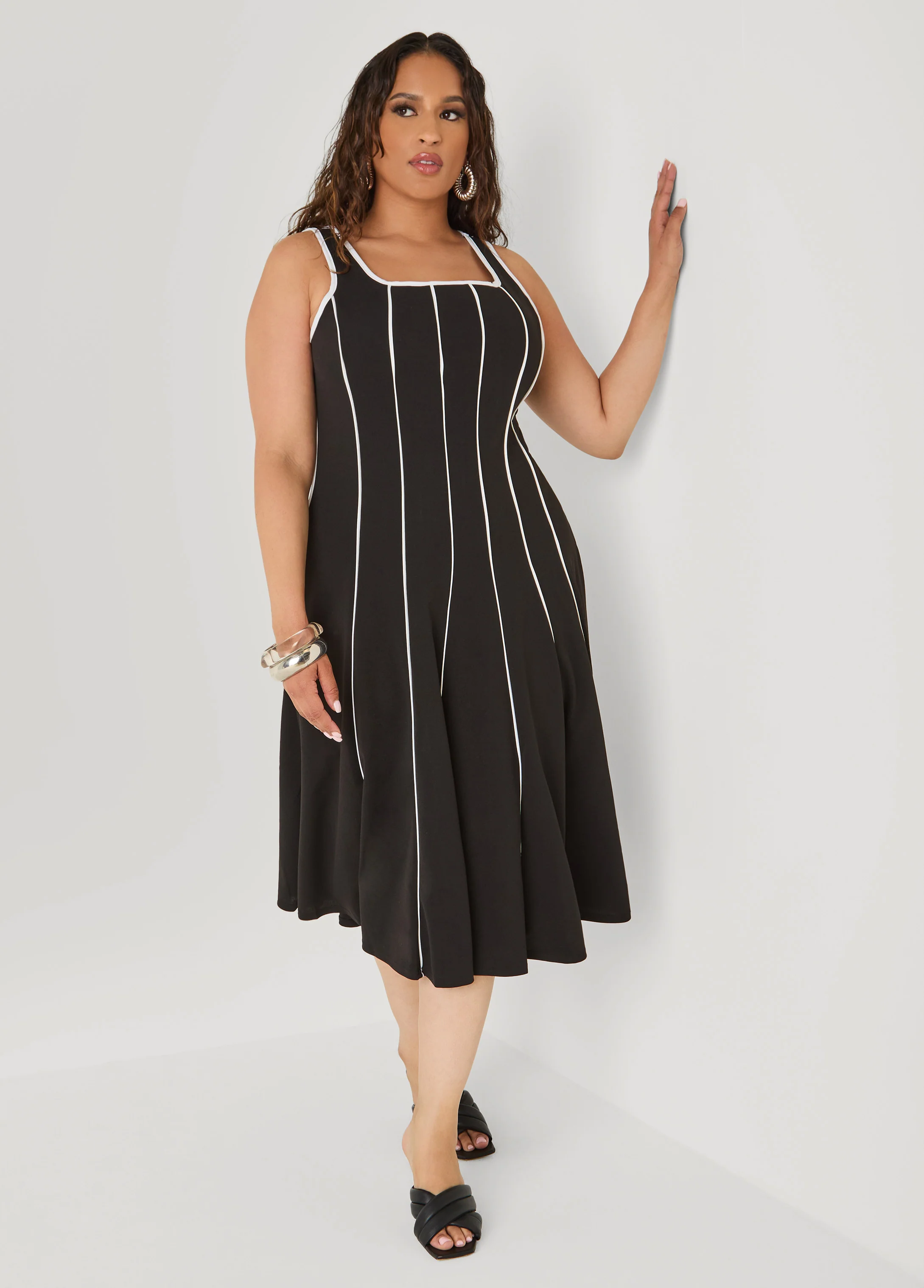 Piped A Line Midi Dress - Image 3