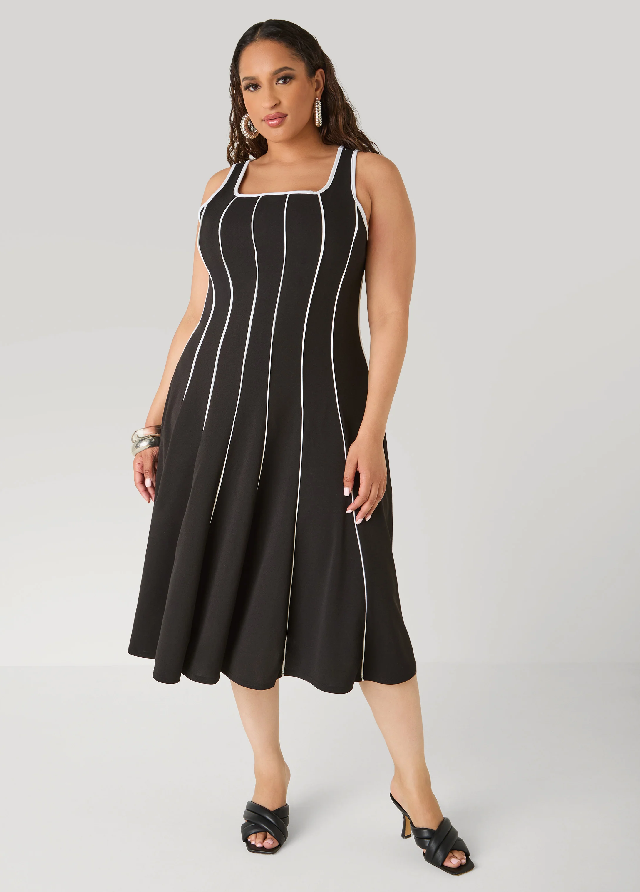 Piped A Line Midi Dress - Image 4
