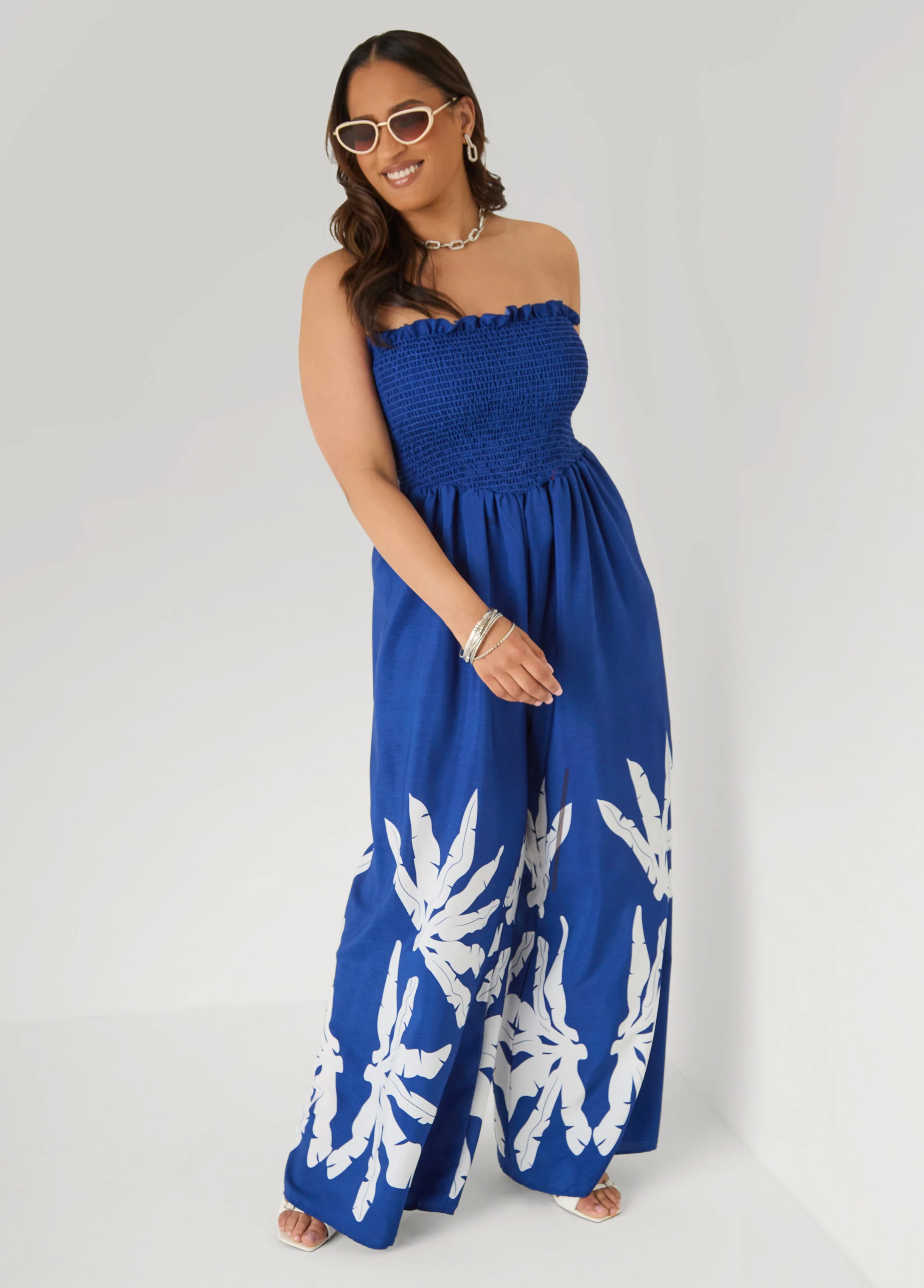 Strapless Leaf Print Jumpsuit - Image 3