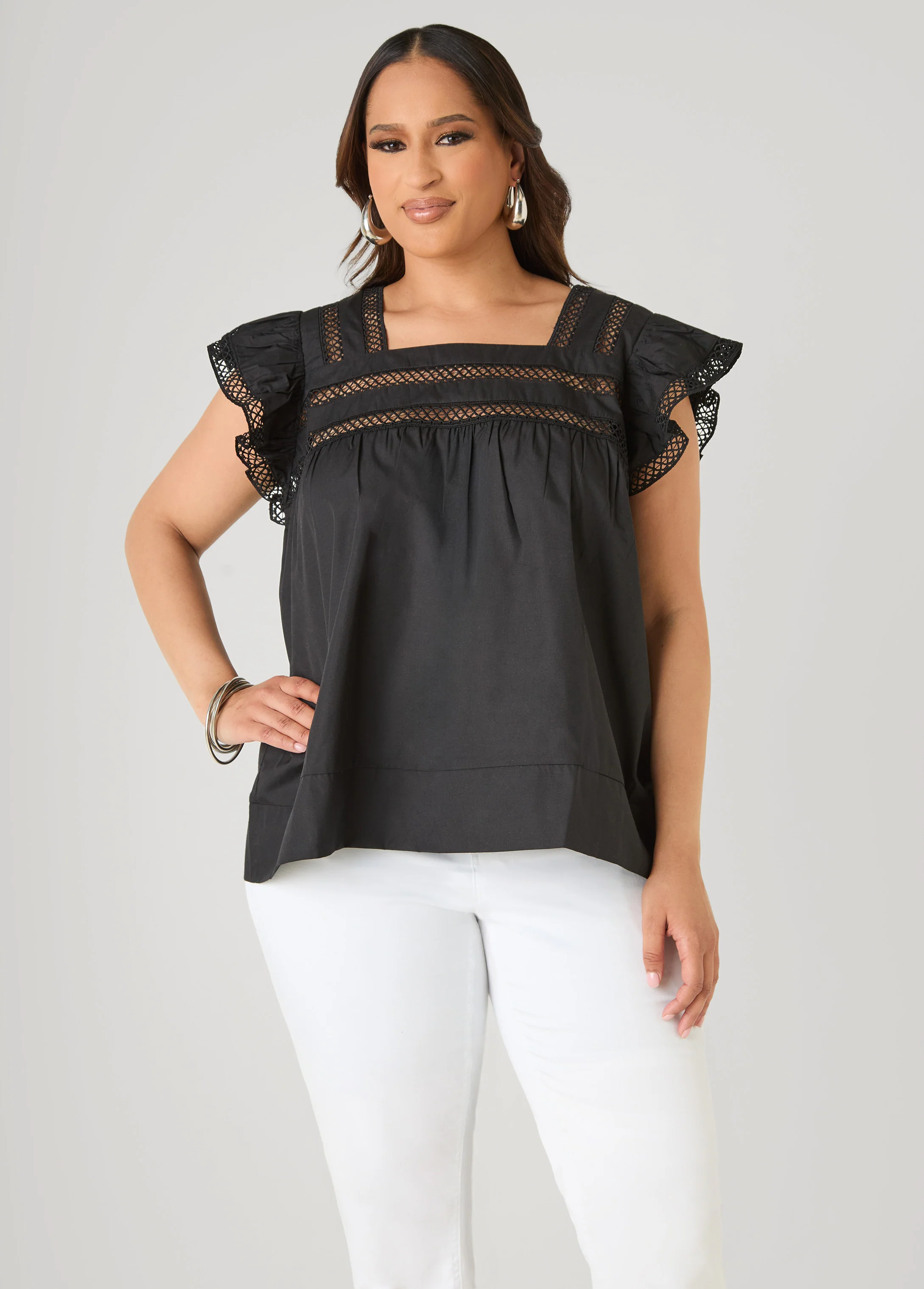 Lattice Trimmed Poplin Shirt - Image 9