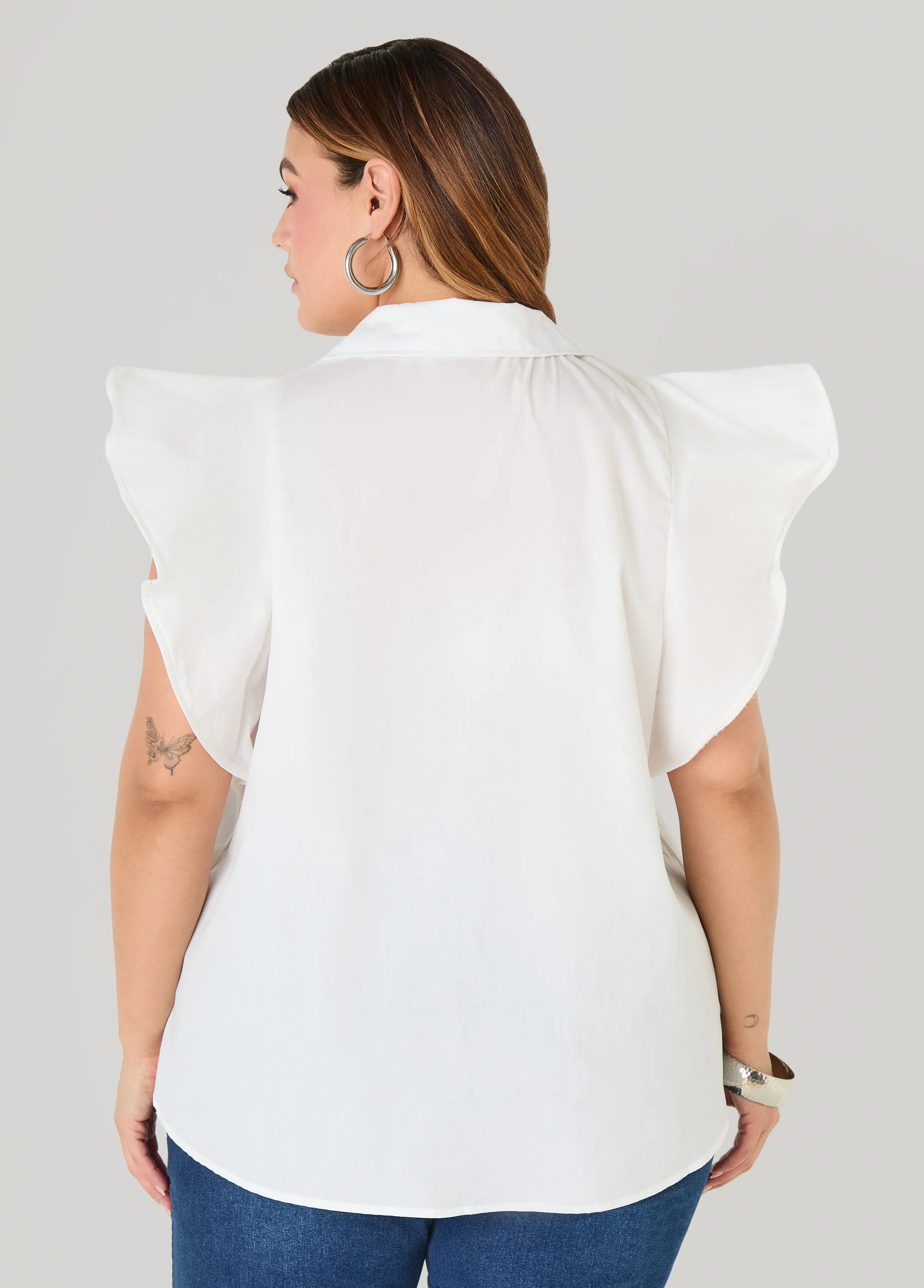 Ruffled Sleeve Poplin Top - Image 10