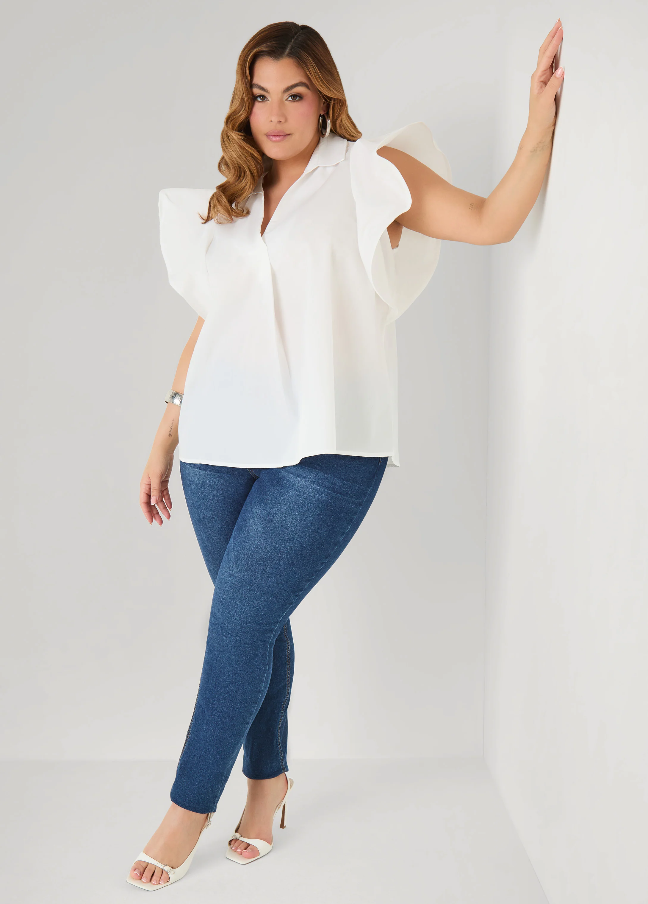 Ruffled Sleeve Poplin Top - Image 11