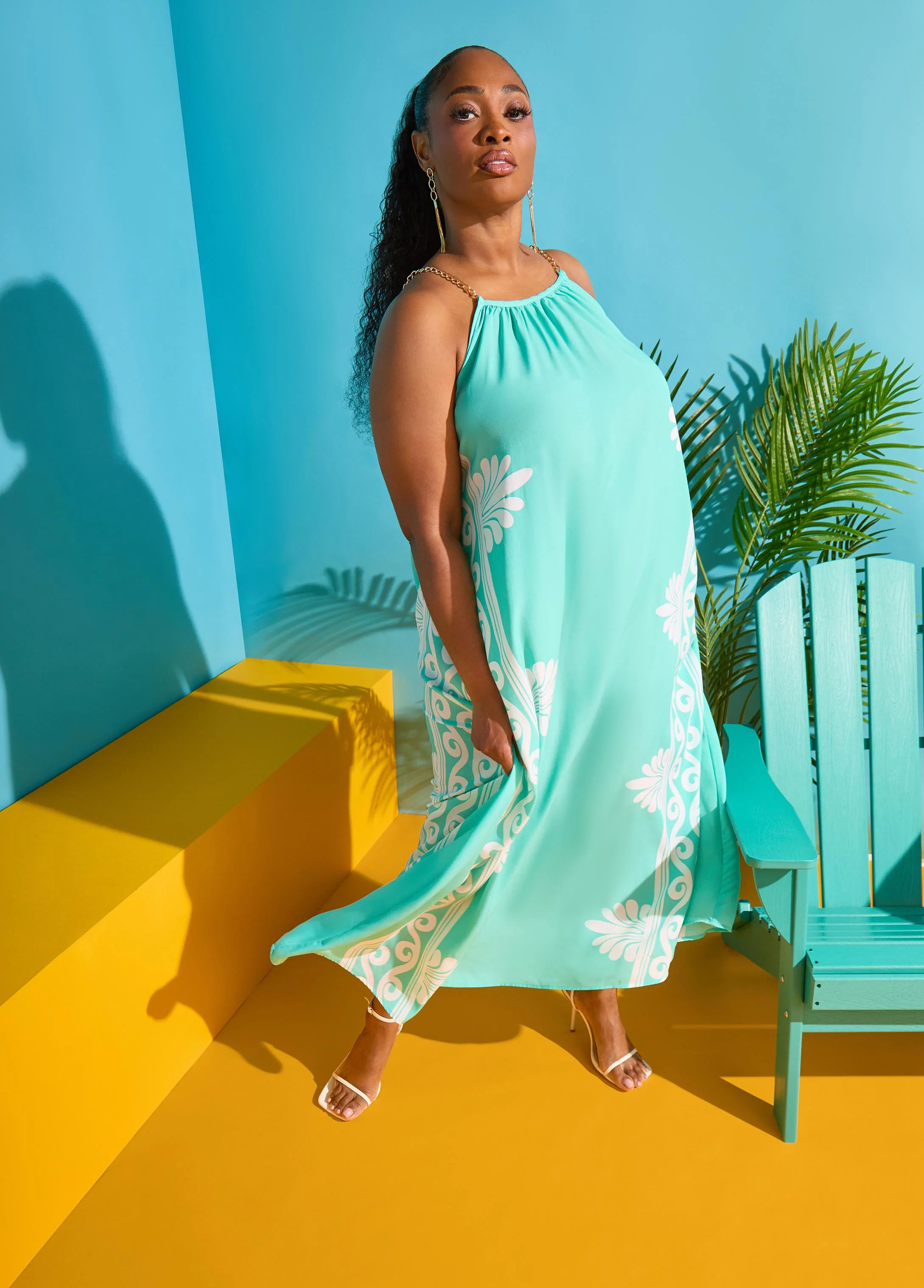 Chain Trimmed Scroll Print Dress - Image 3