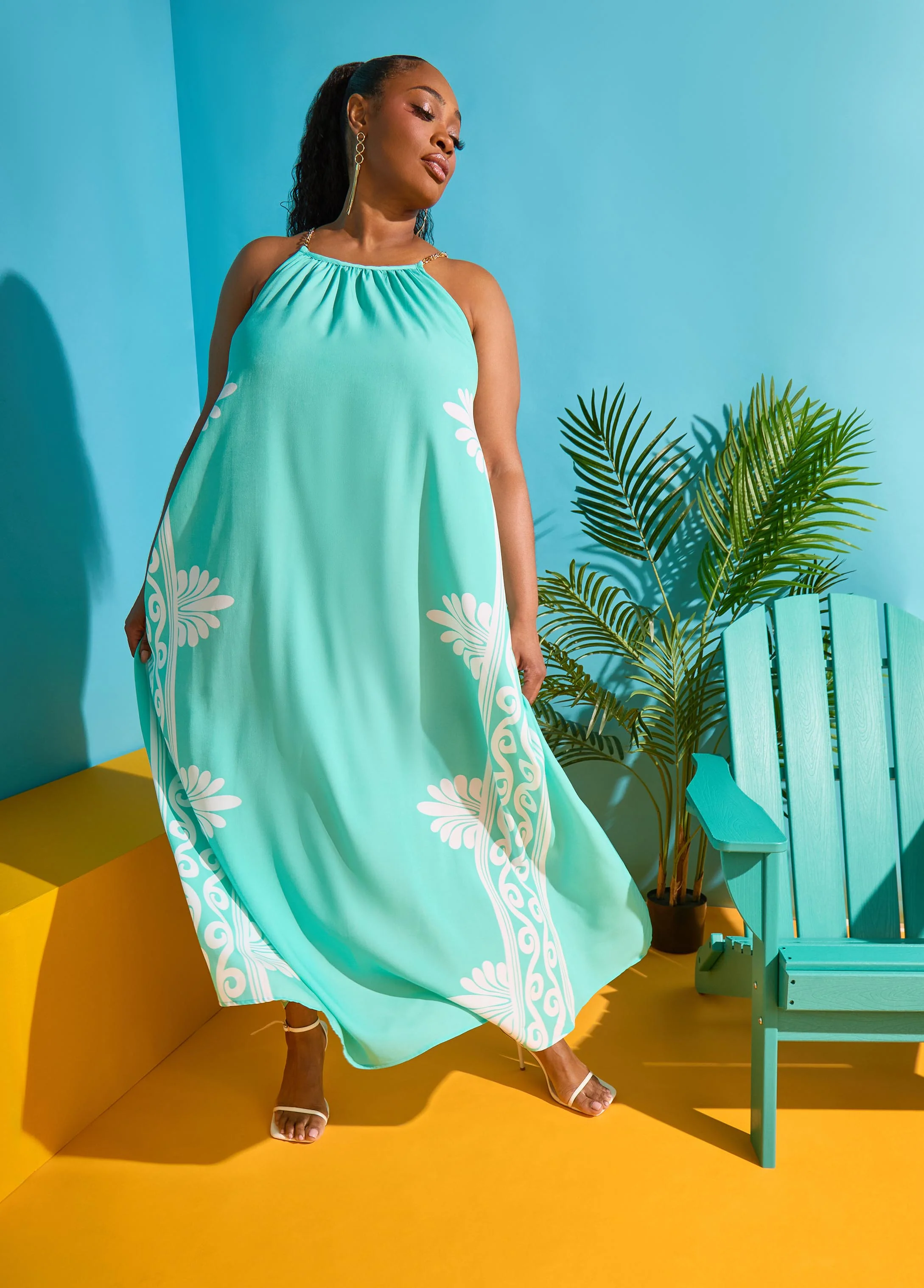 Chain Trimmed Scroll Print Dress - Image 4