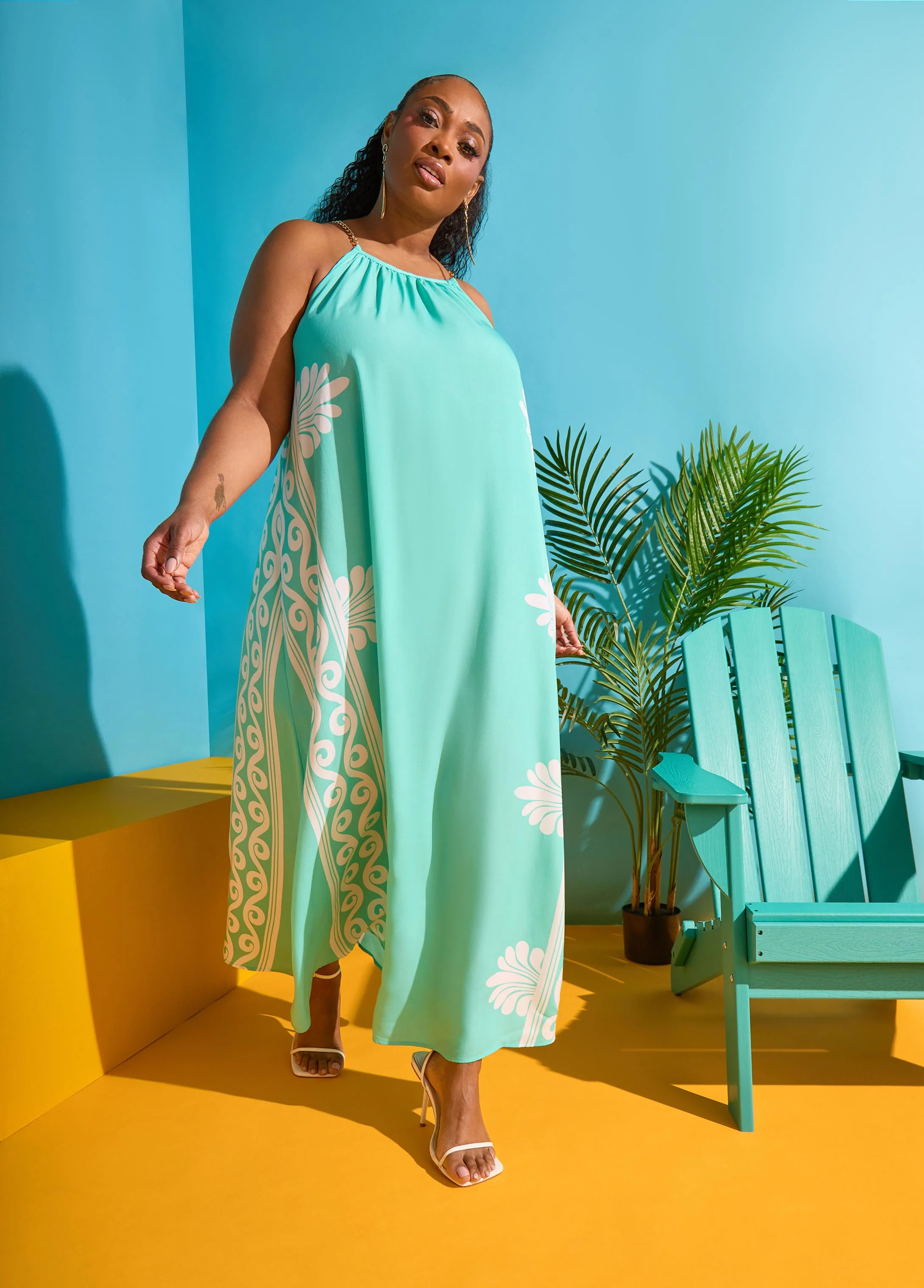 Chain Trimmed Scroll Print Dress - Image 5