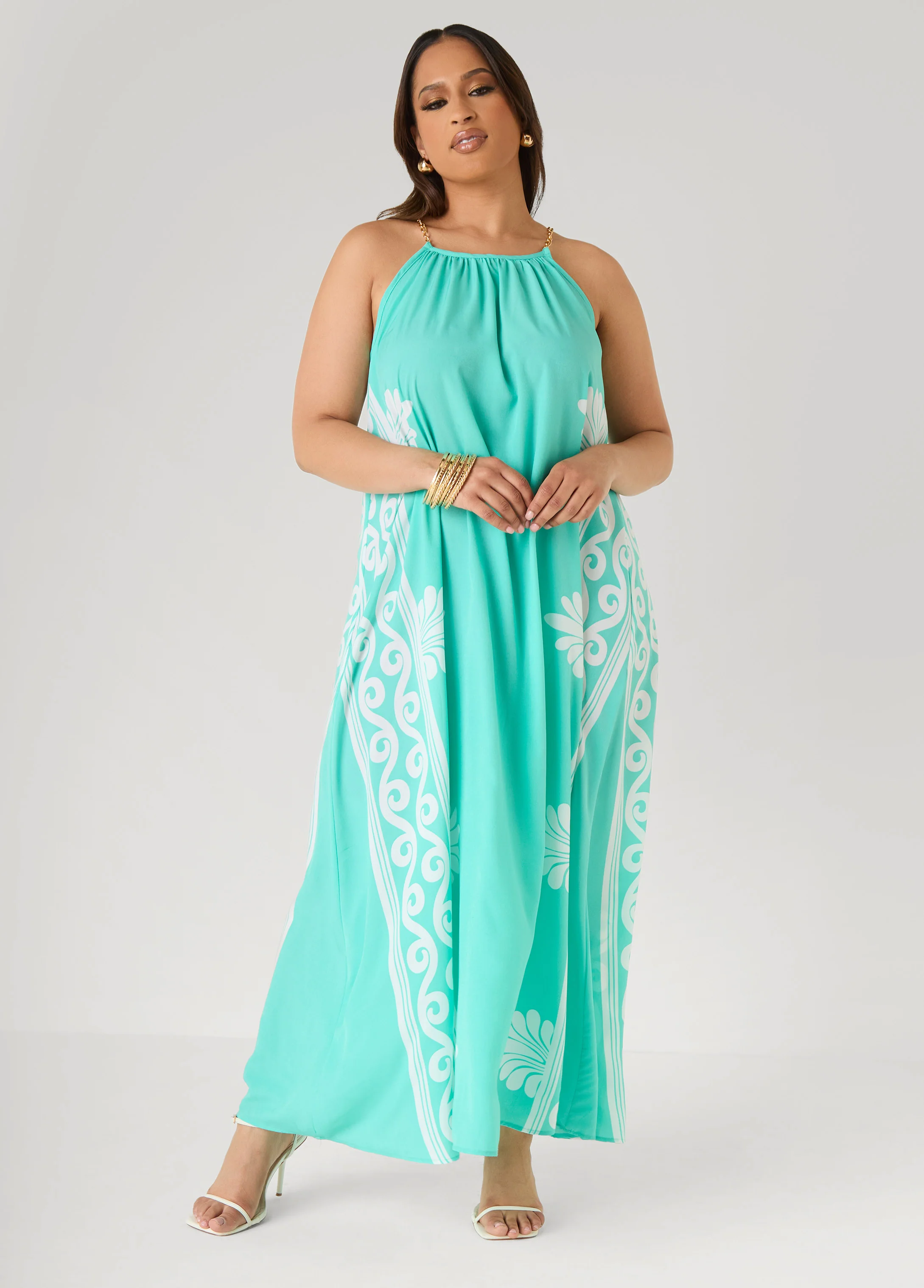 Chain Trimmed Scroll Print Dress - Image 6