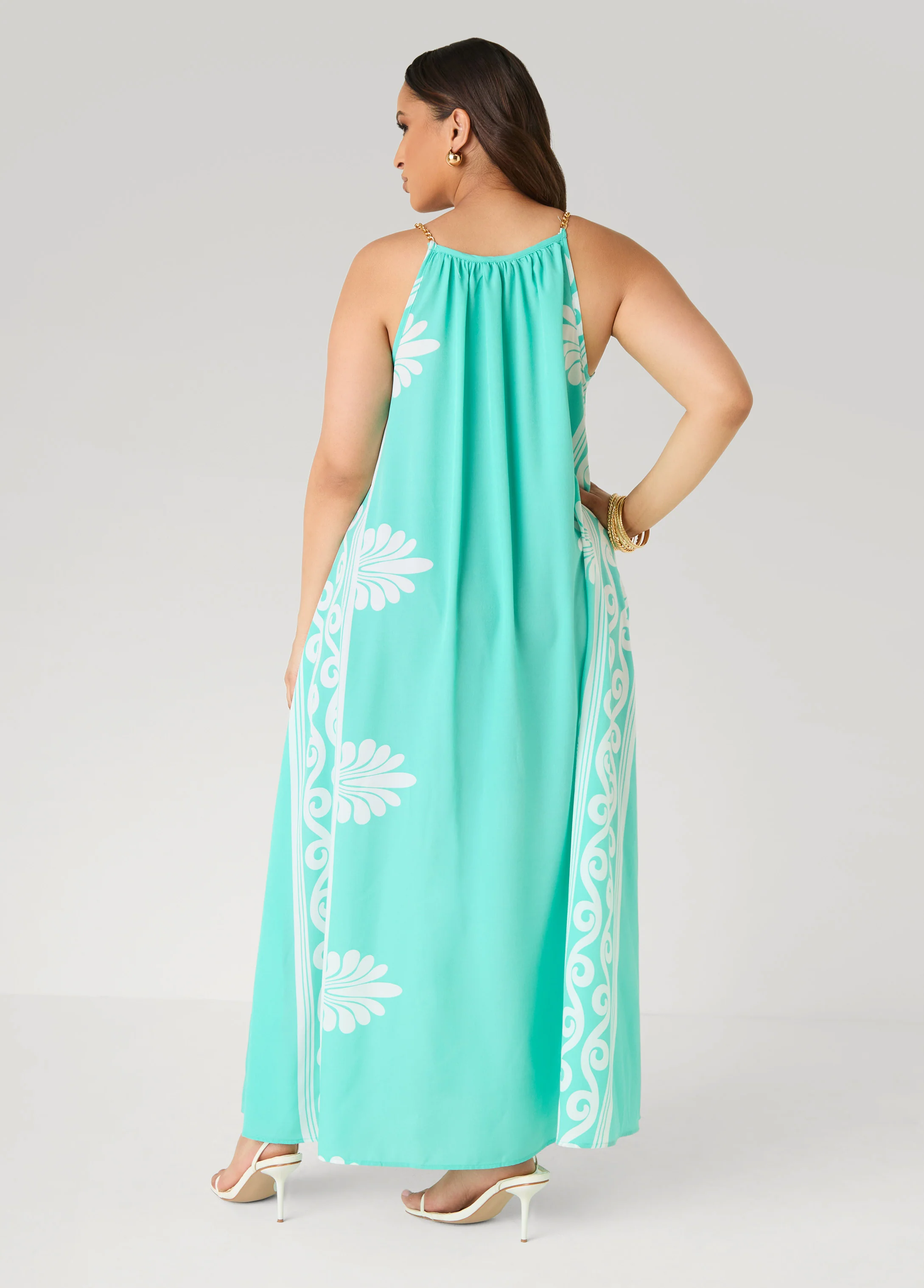 Chain Trimmed Scroll Print Dress - Image 7