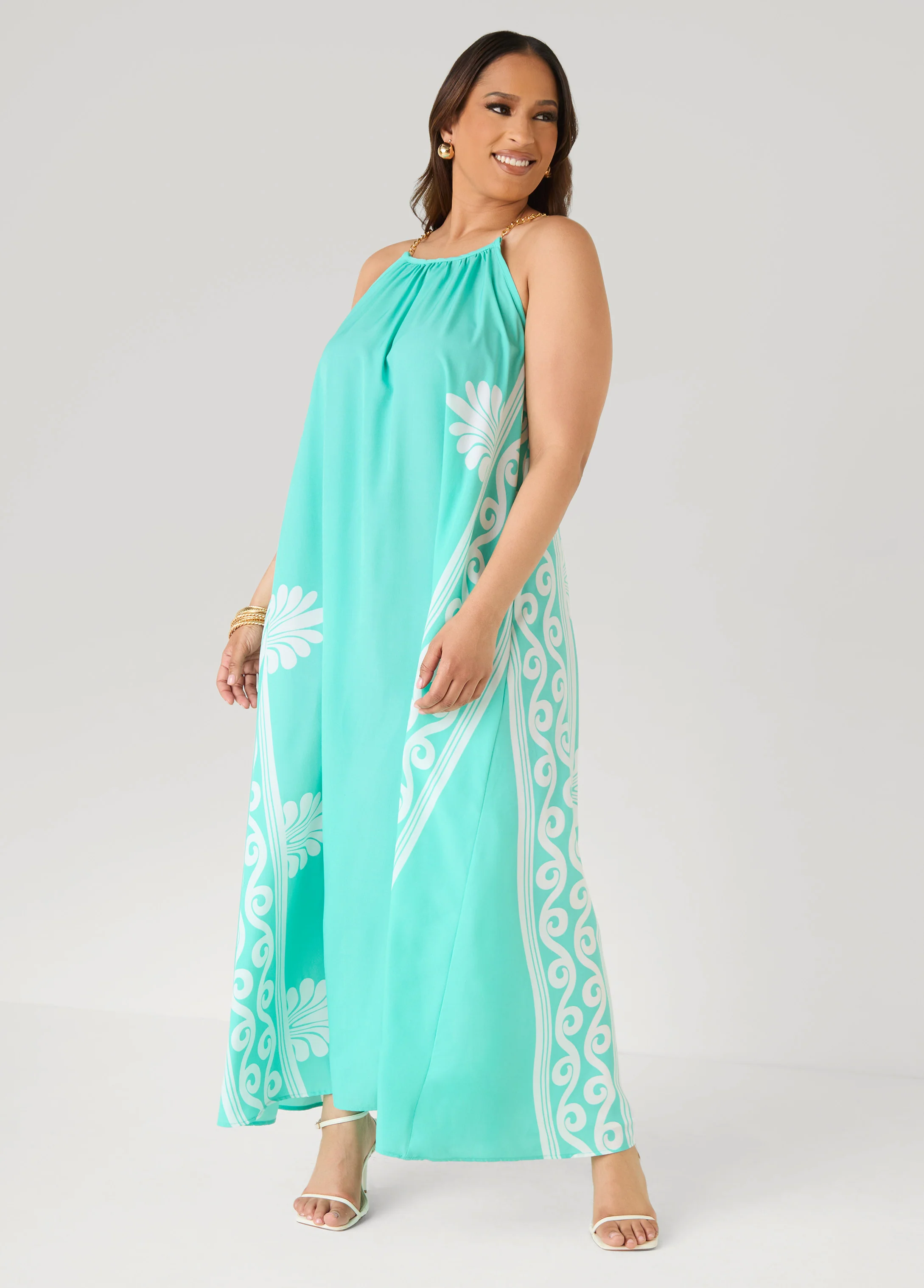 Chain Trimmed Scroll Print Dress - Image 8