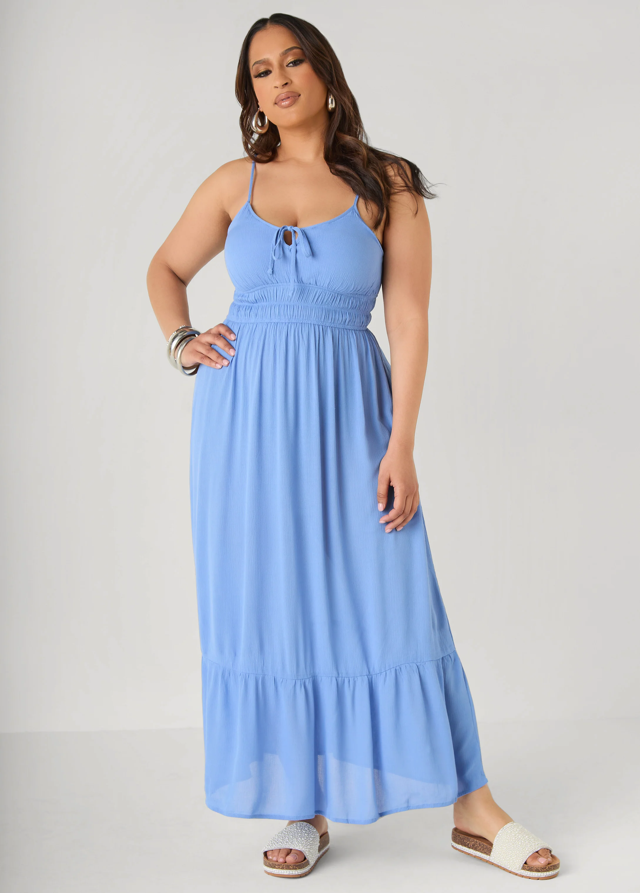 Smocked Tie Front Maxi Dress - Image 5