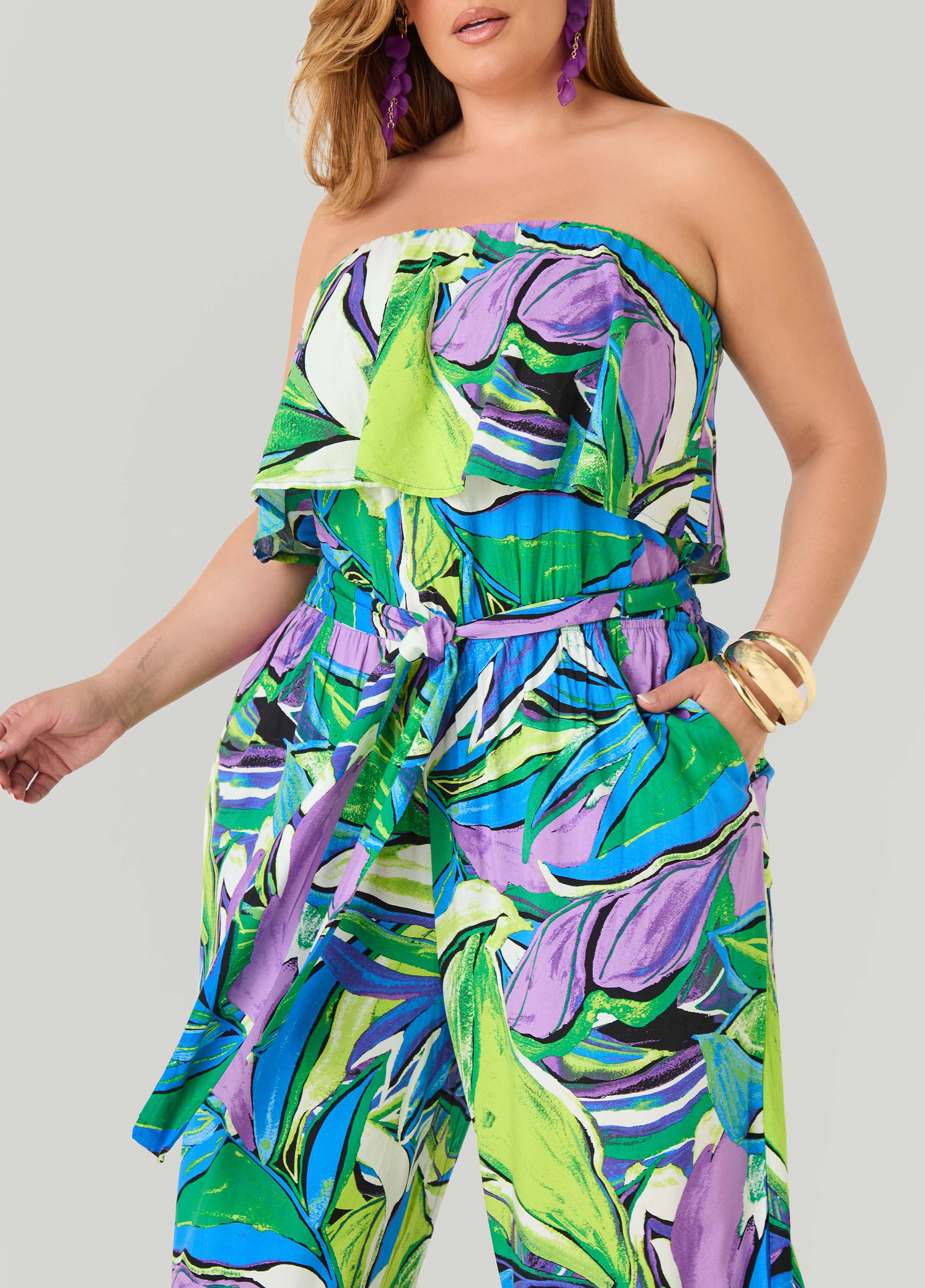 Tall Strapless Leaf Print Jumpsuit - Image 4