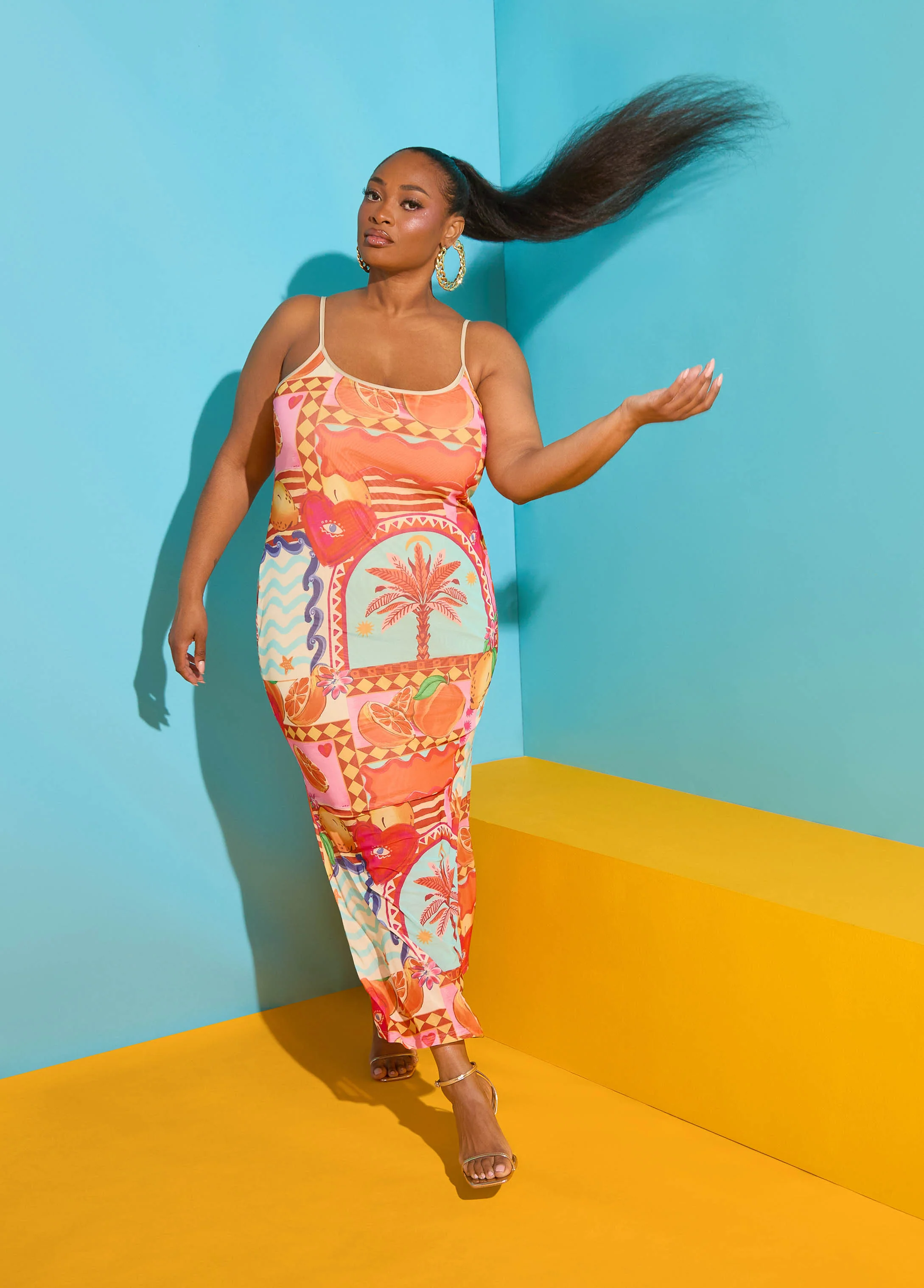 Printed Mesh Maxi Slip Dress - Image 4