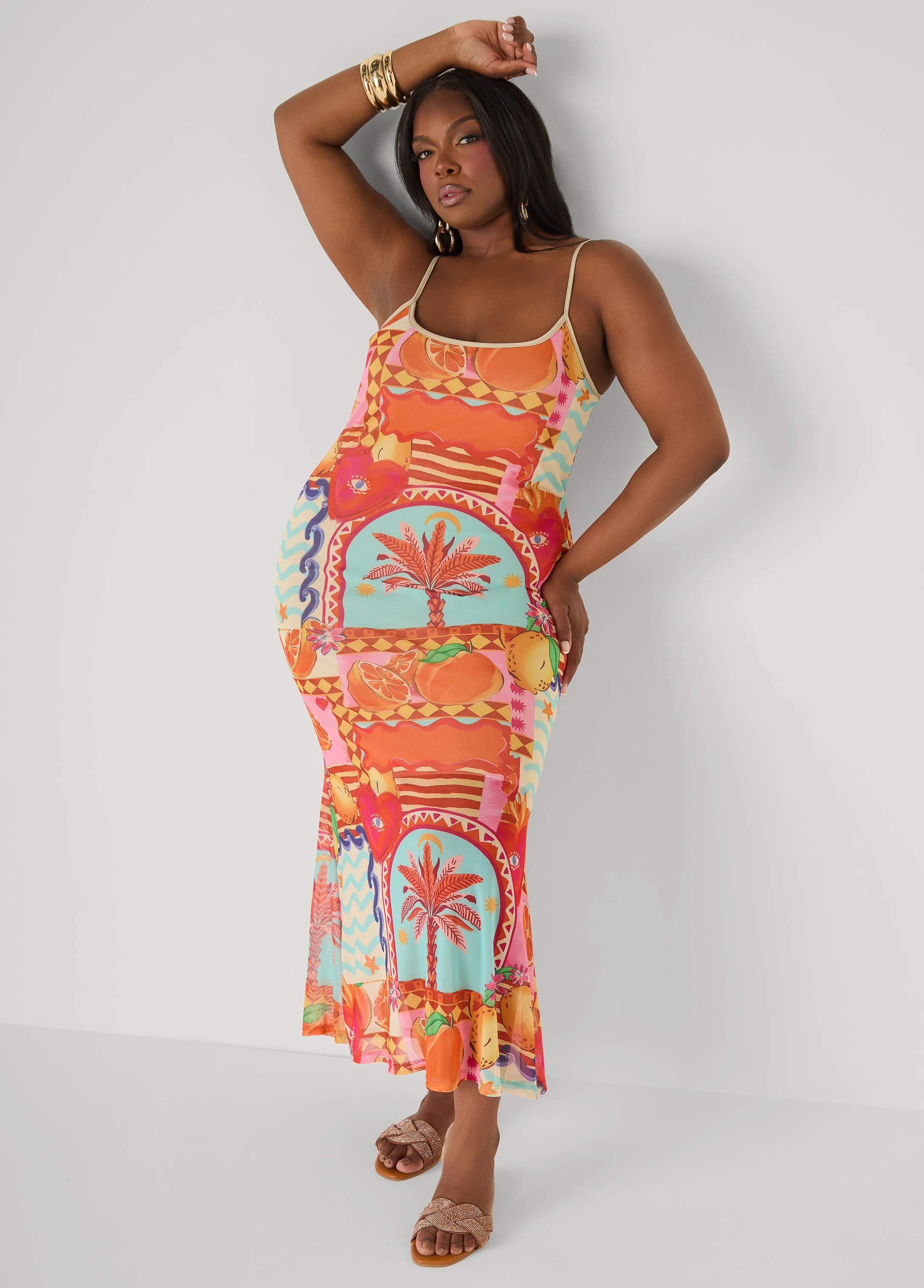 Printed Mesh Maxi Slip Dress - Image 5