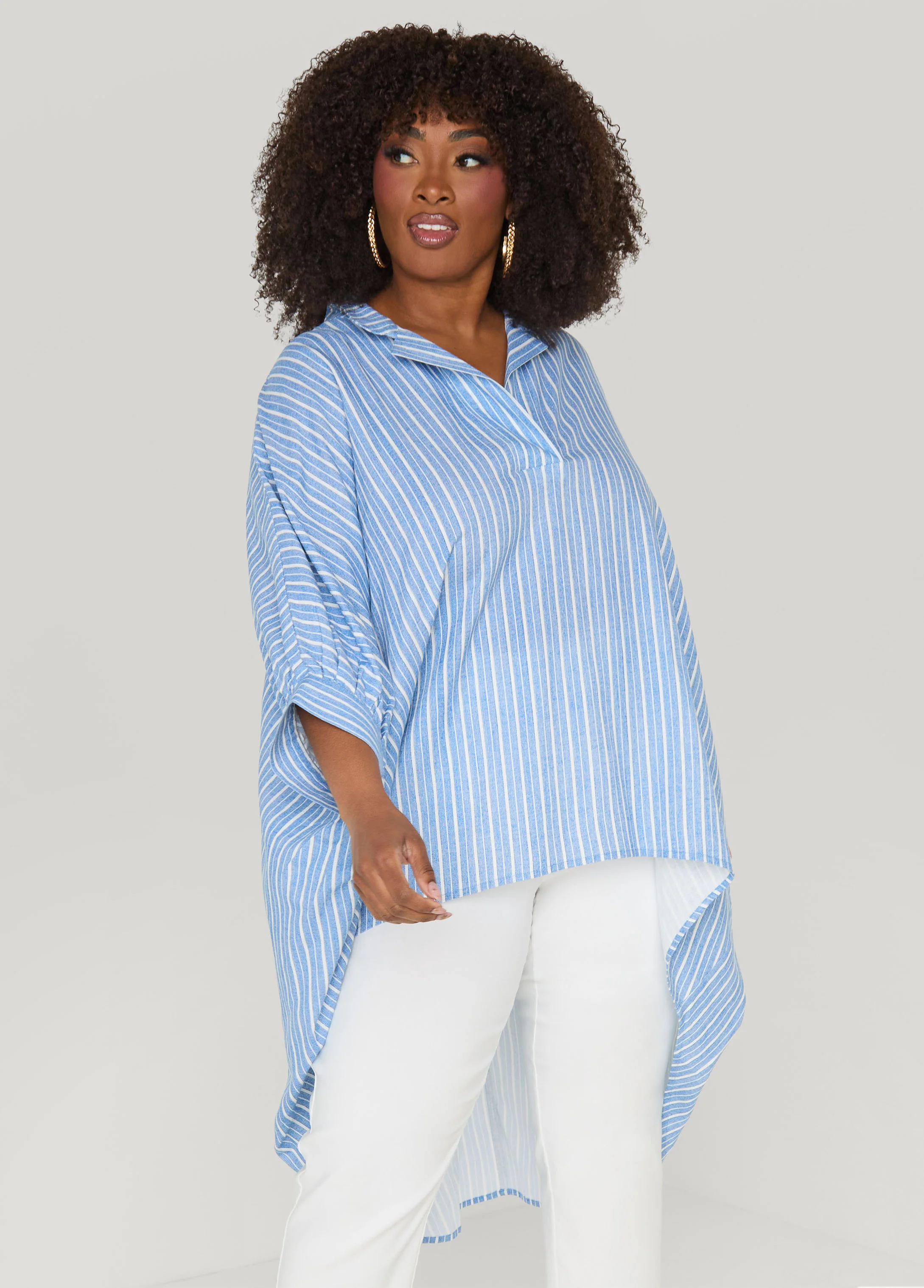 Striped Hi Low Linen Blend Top - Image 3