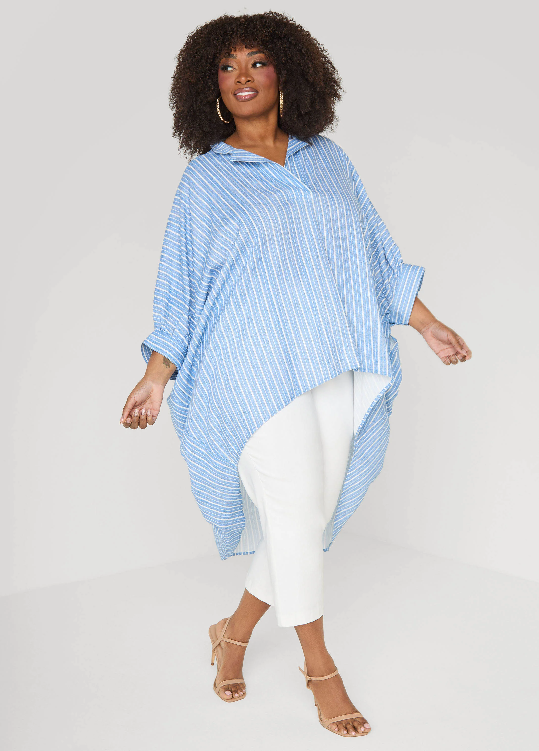 Striped Hi Low Linen Blend Top - Image 4