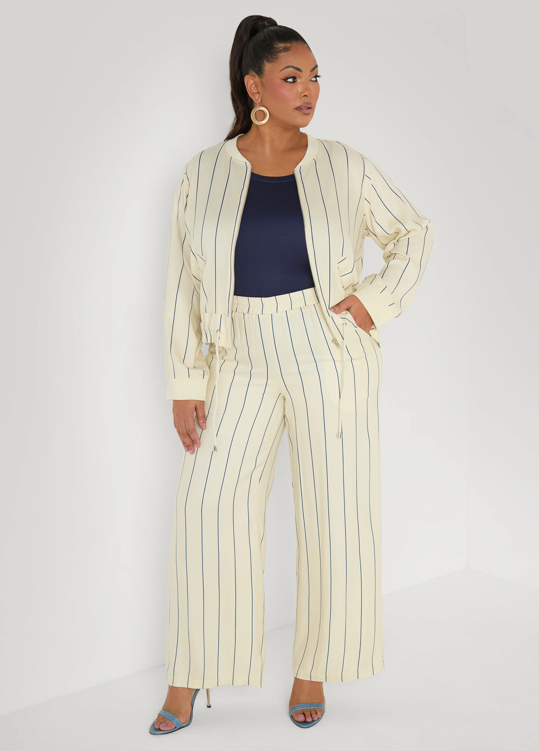 Pinstriped Pull On Pants - Image 5
